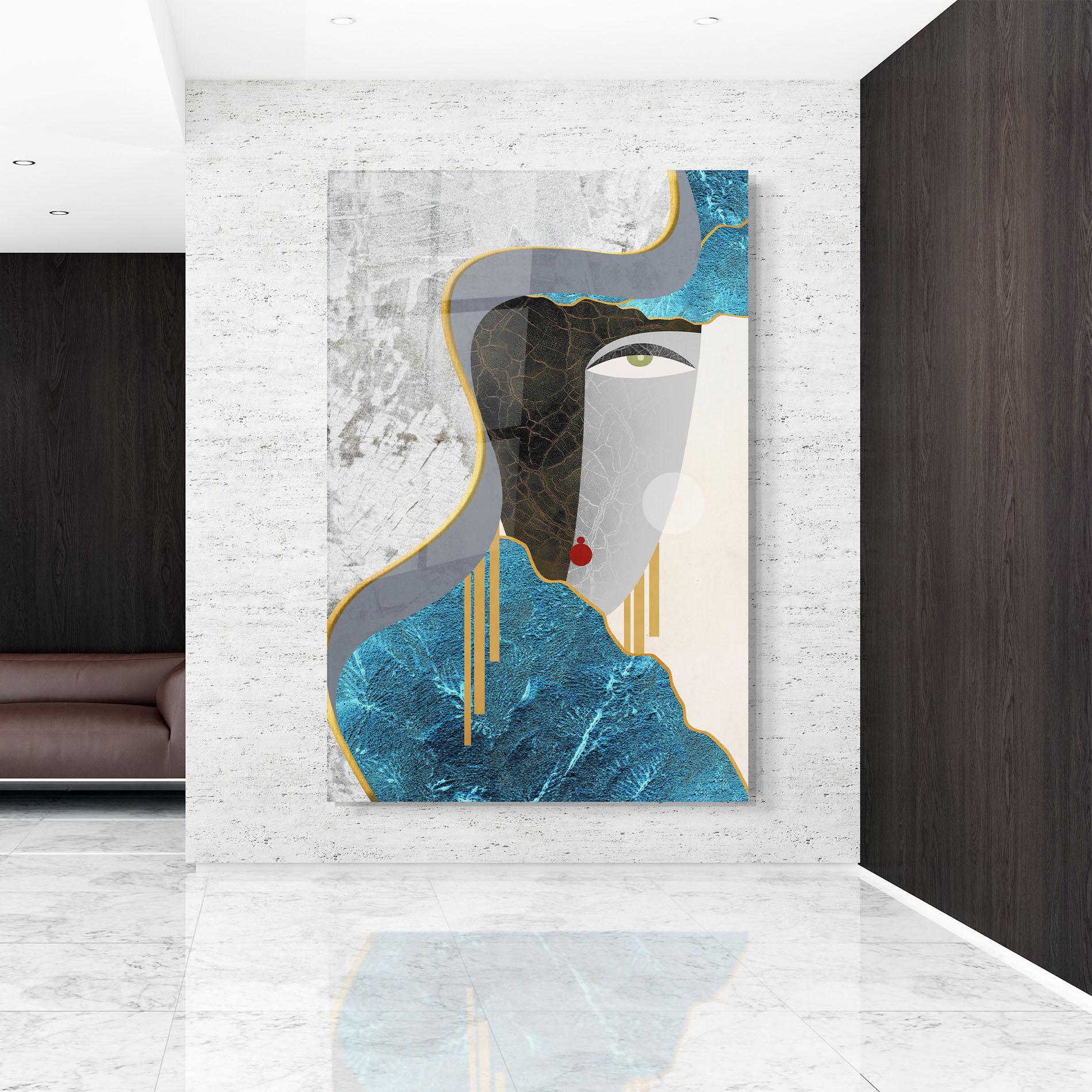 Glasbild Abstract Blue Face mockup 9