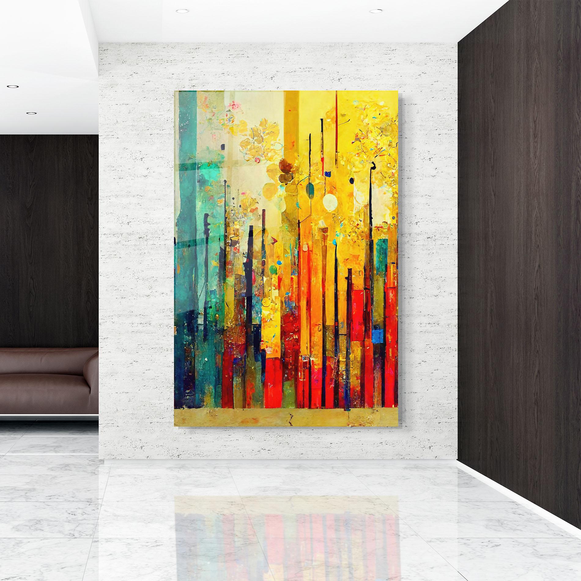 Glasbild Black Lines On Yellow Light mockup 9