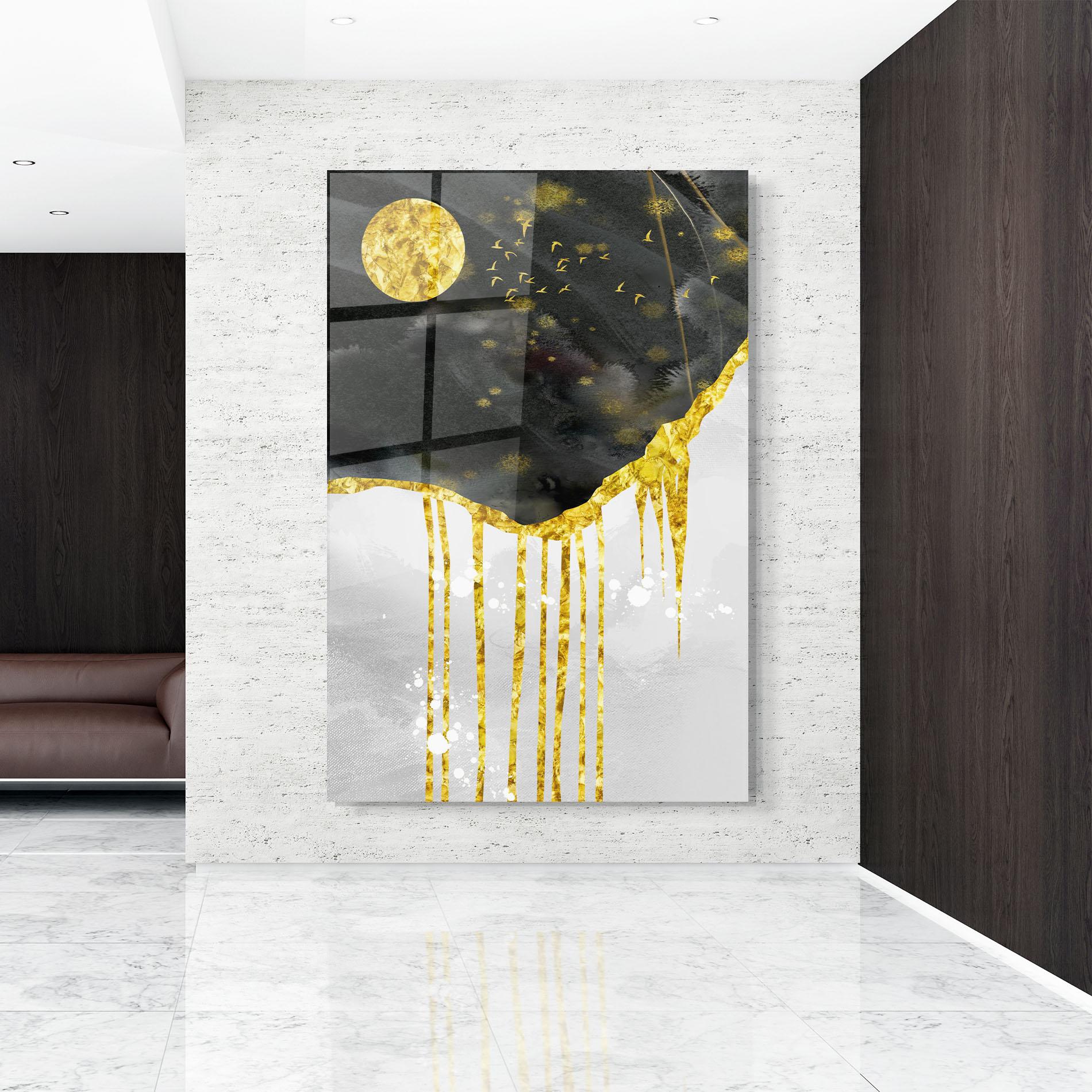 Glasbild Gold Moon And Birds mockup 9