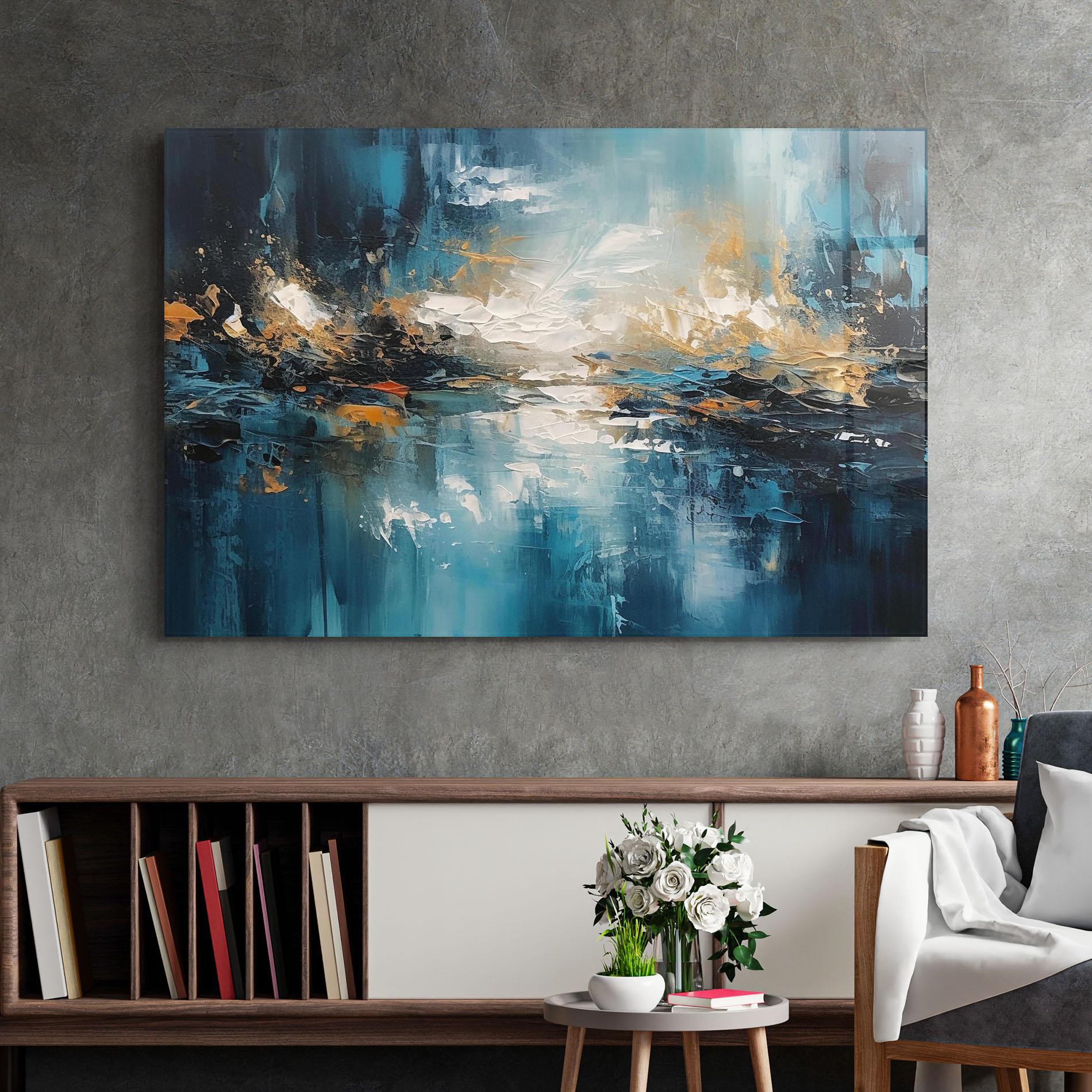 Glasbild Abstract Blue Art mockup 2