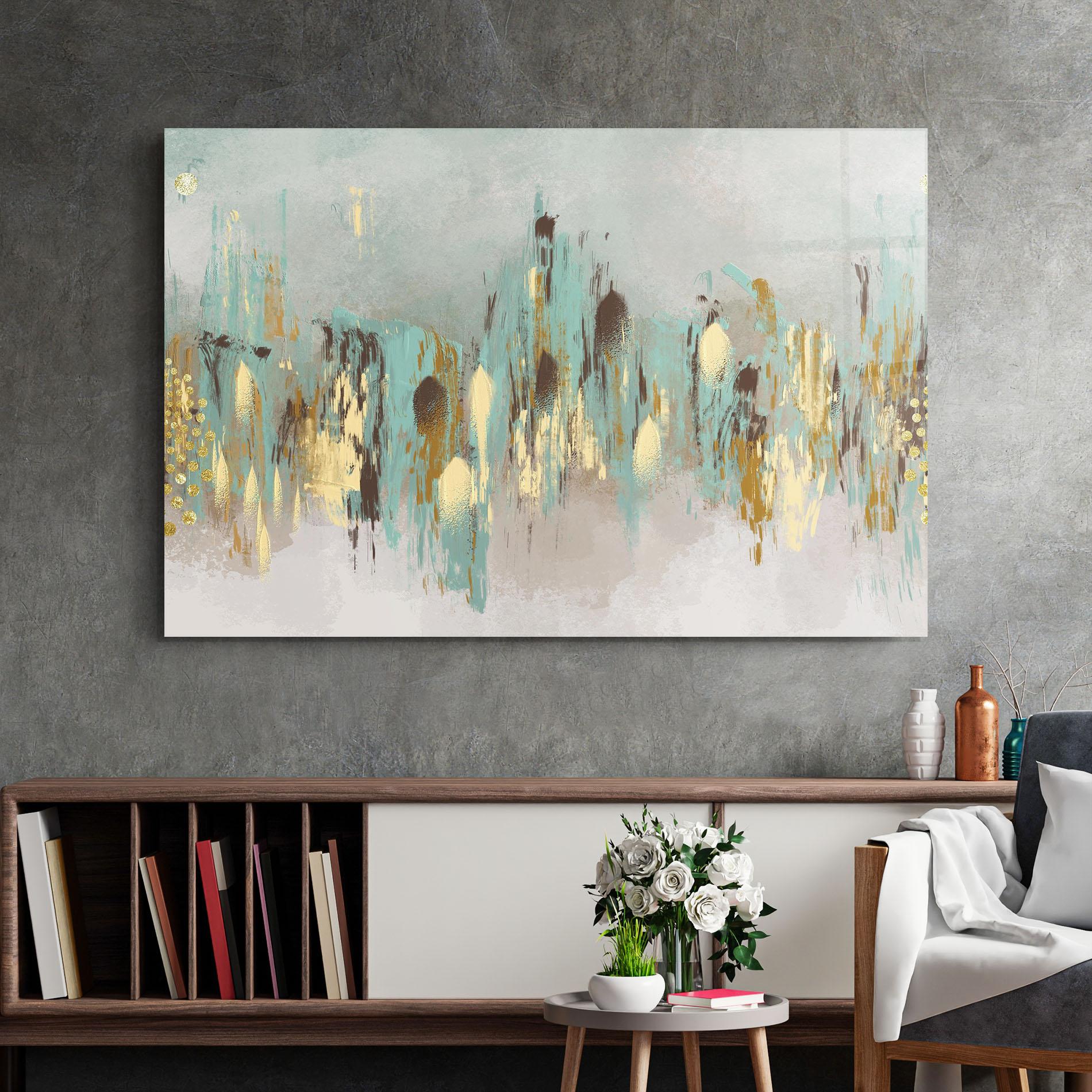 Glasbild Gold Spiral Points mockup 2