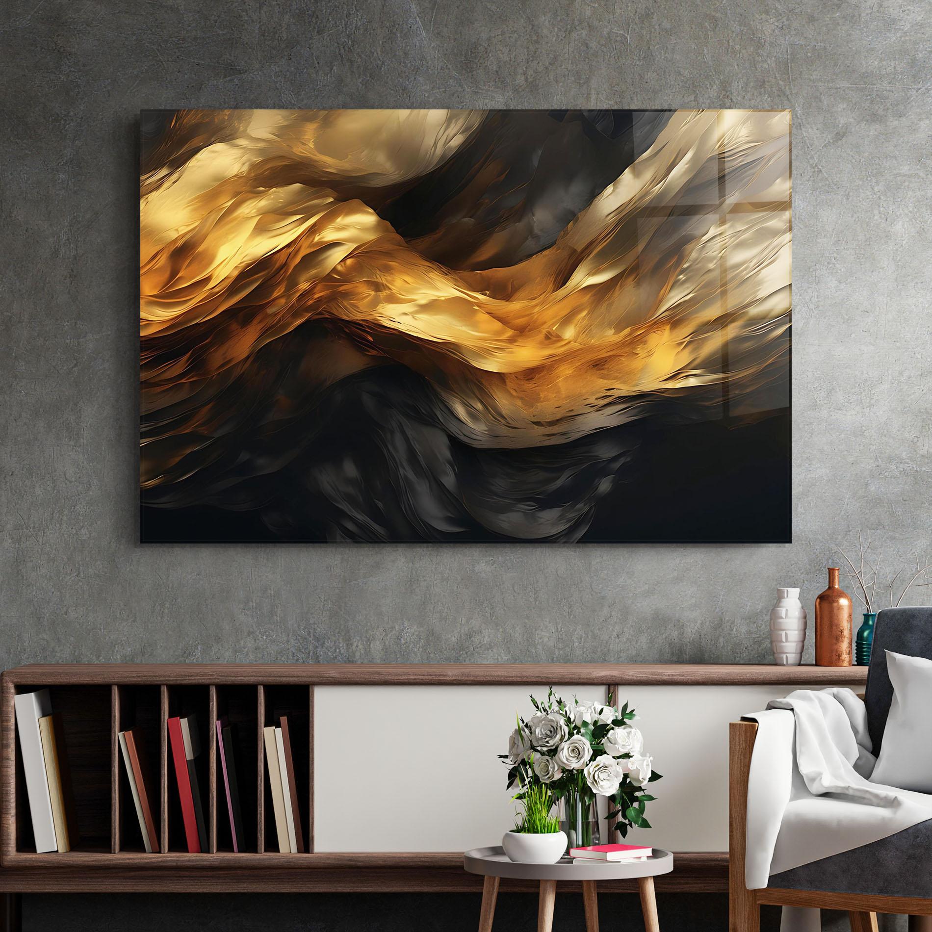 Glasbild Golden Waves With Black mockup 2
