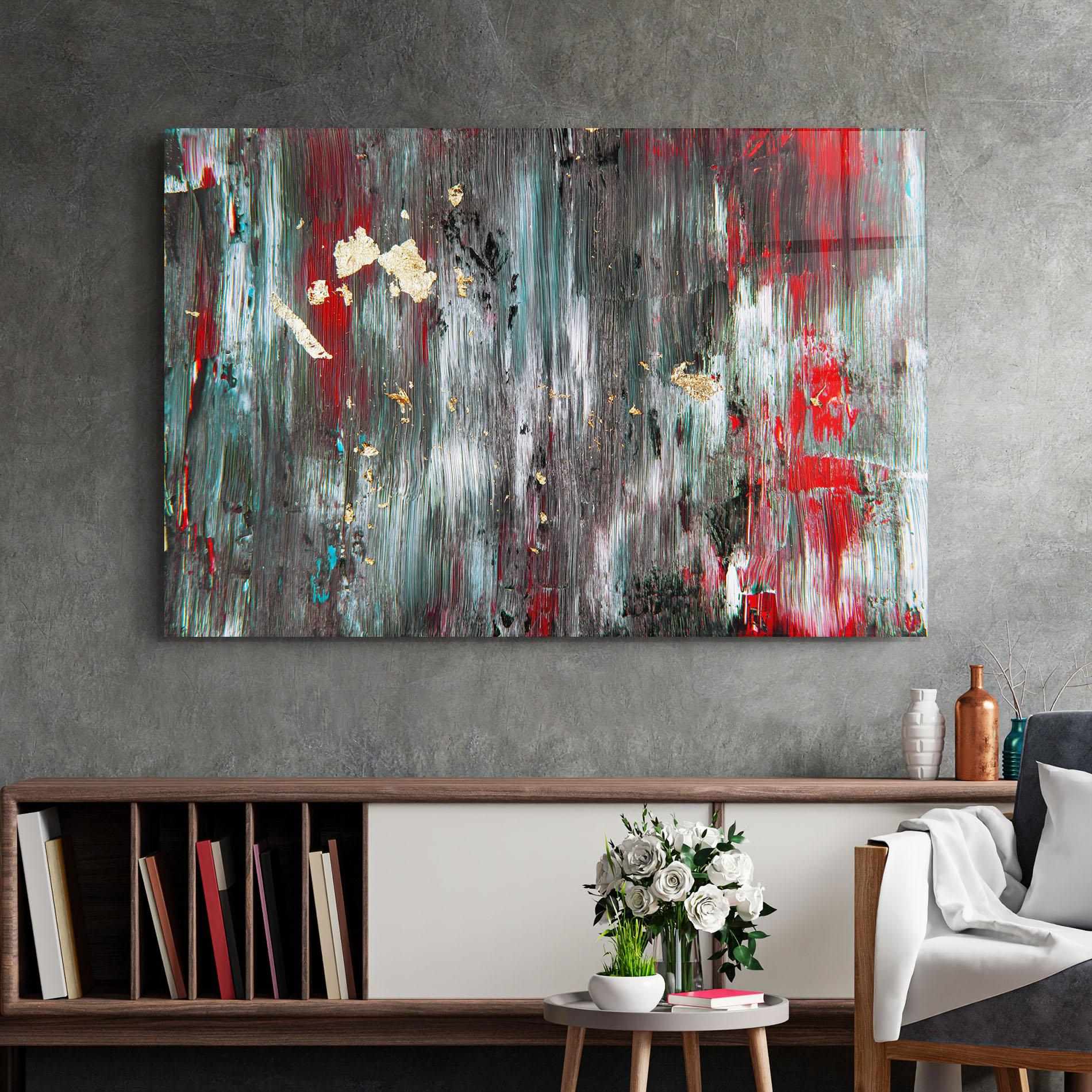 Glasbild Grey With Red Painting mockup 2