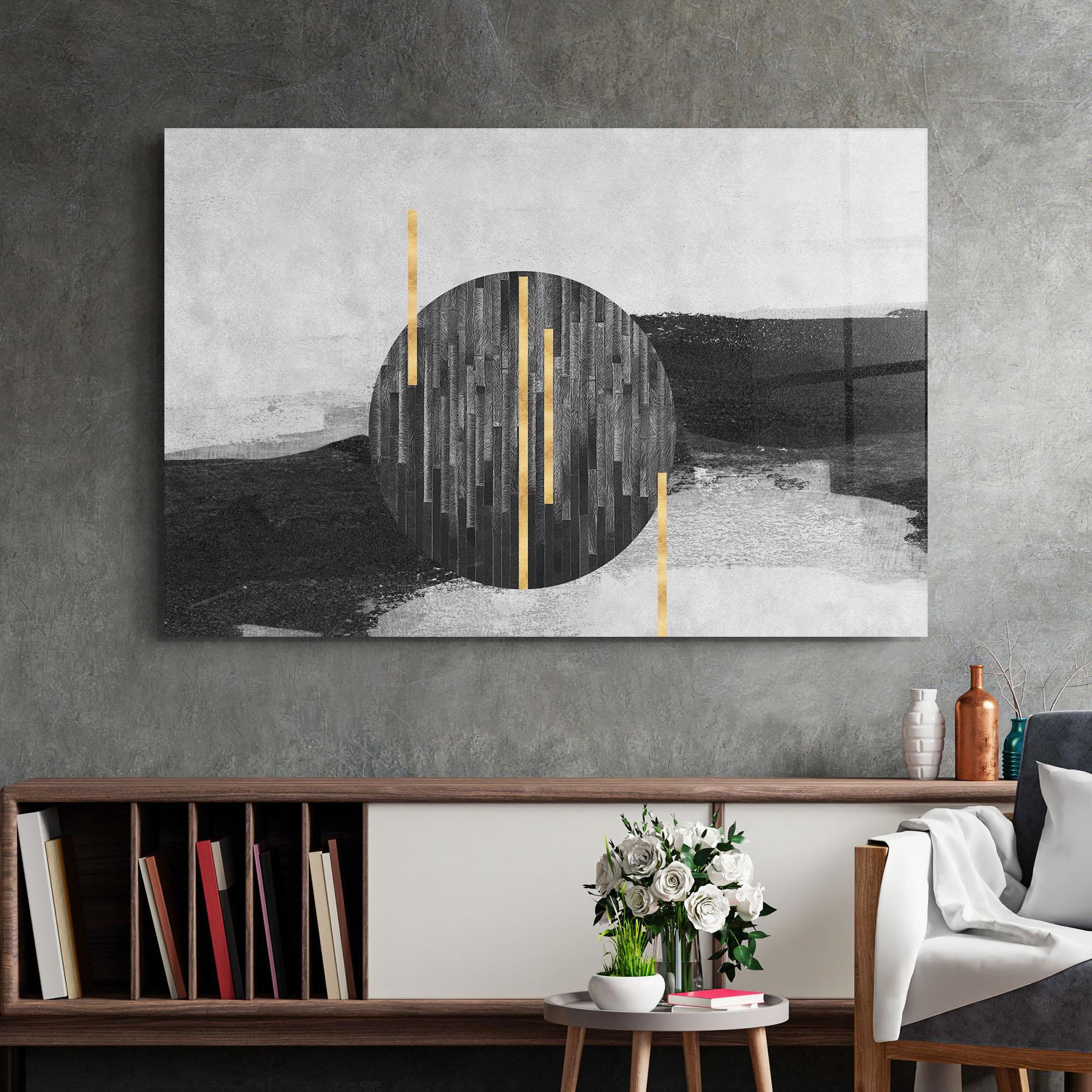 Glasbild Modern Circle With Gold mockup 2