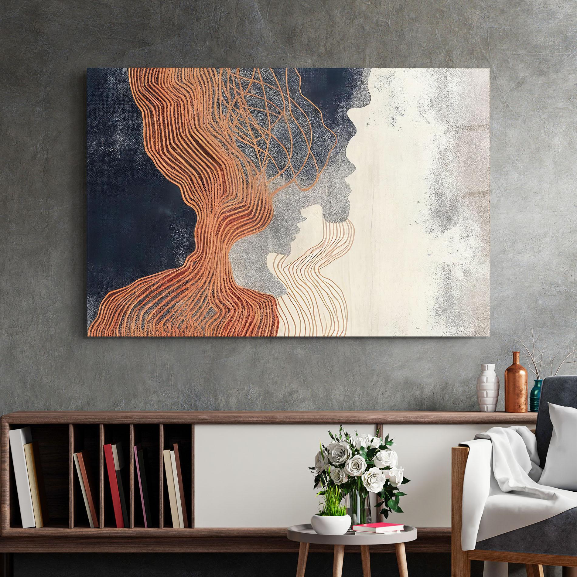 Glasbild Orange Lines On Blue mockup 2