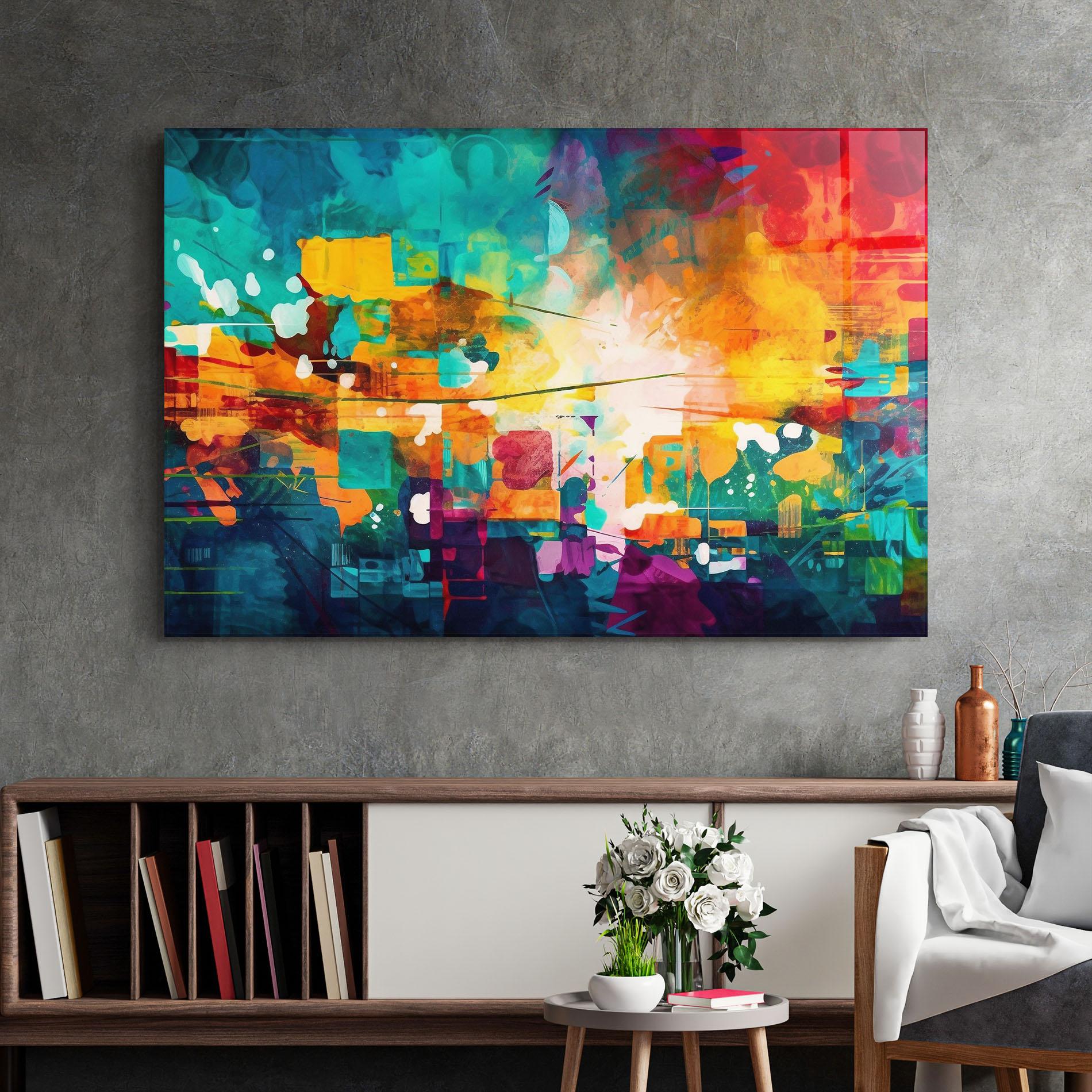 Glasbild Vibrant Colors On Blue Background mockup 2