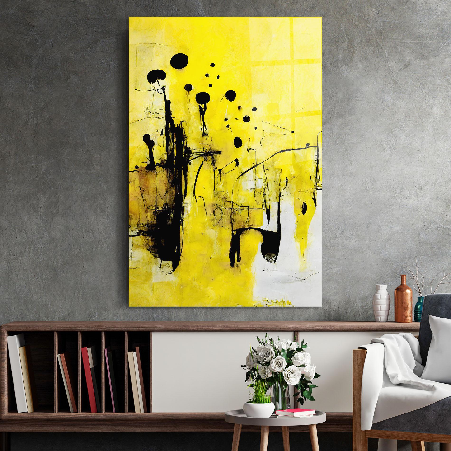 Glasbild Abstract Black Yellow mockup 2
