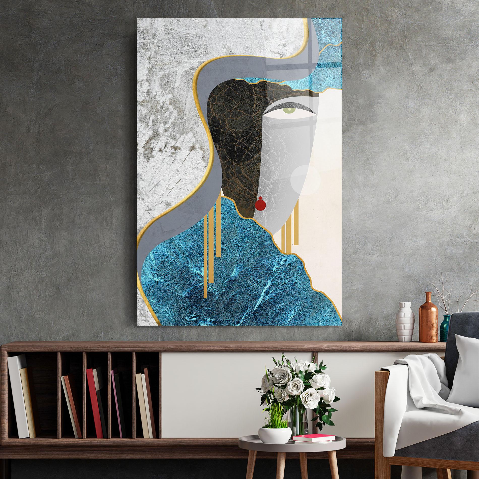 Glasbild Abstract Blue Face mockup 2