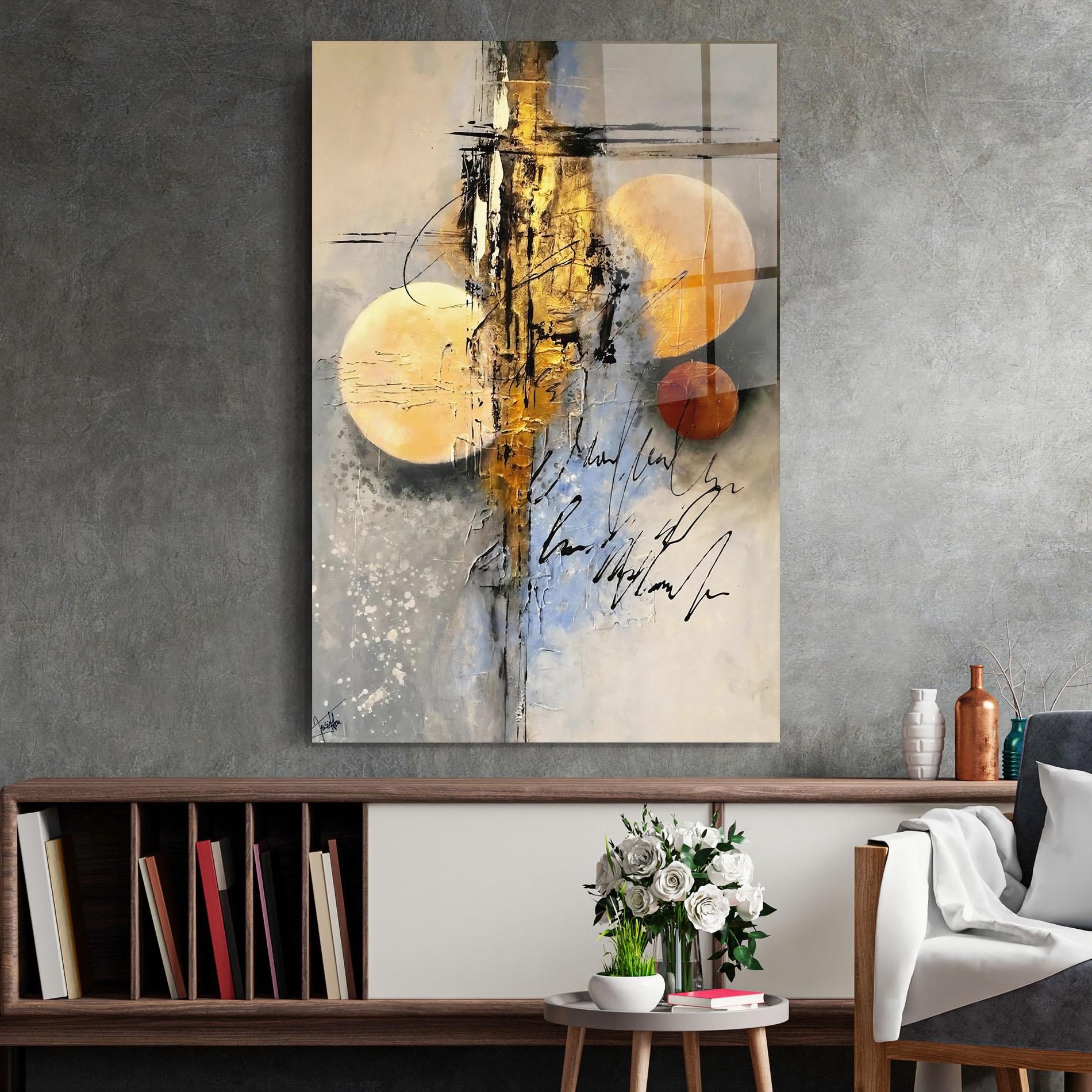 Glasbild Abstract Moons mockup 2