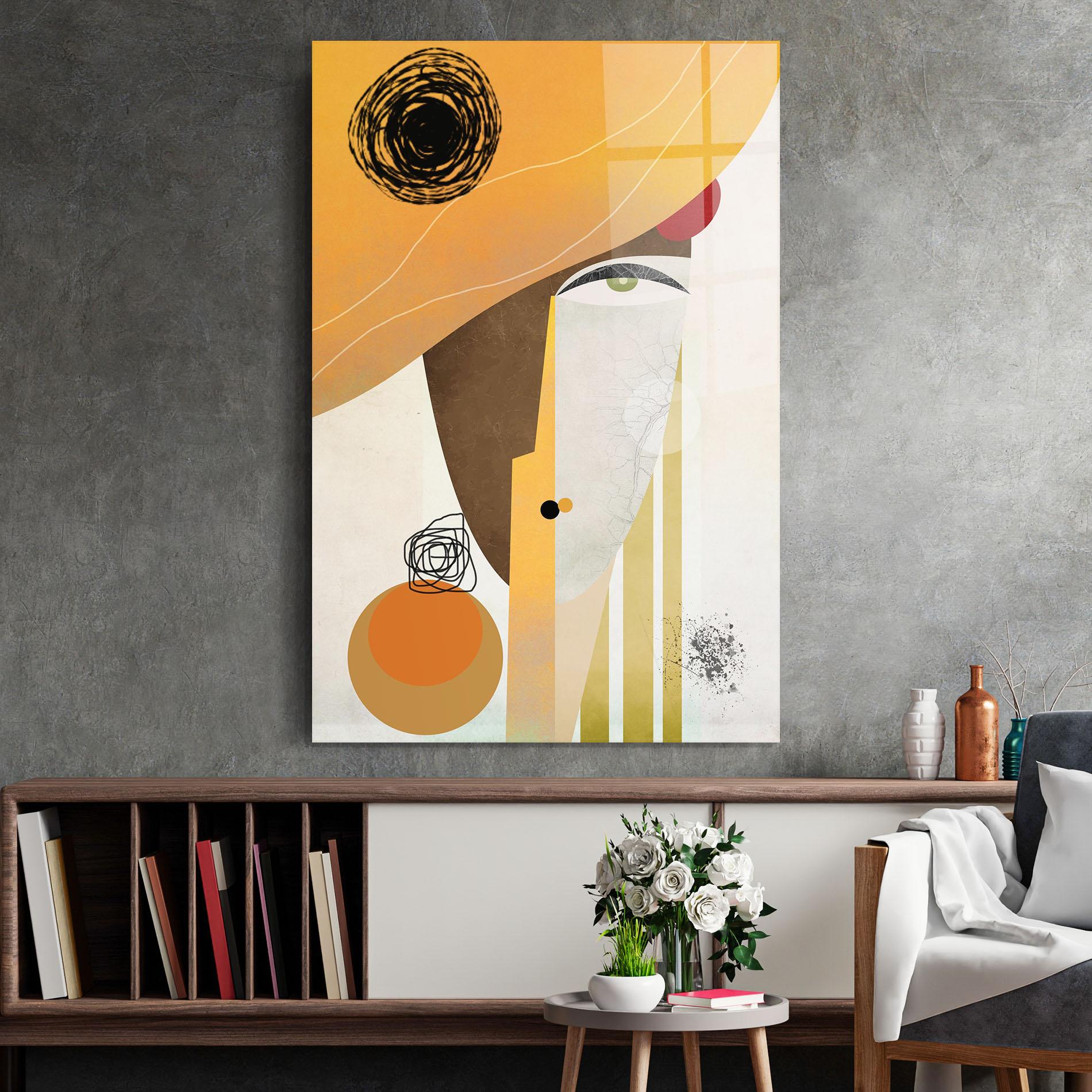 Glasbild Abstract Orange Face mockup 2