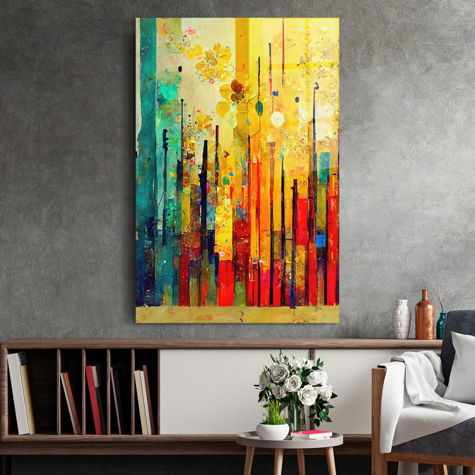 Glasbild Black Lines On Yellow Light mockup 2