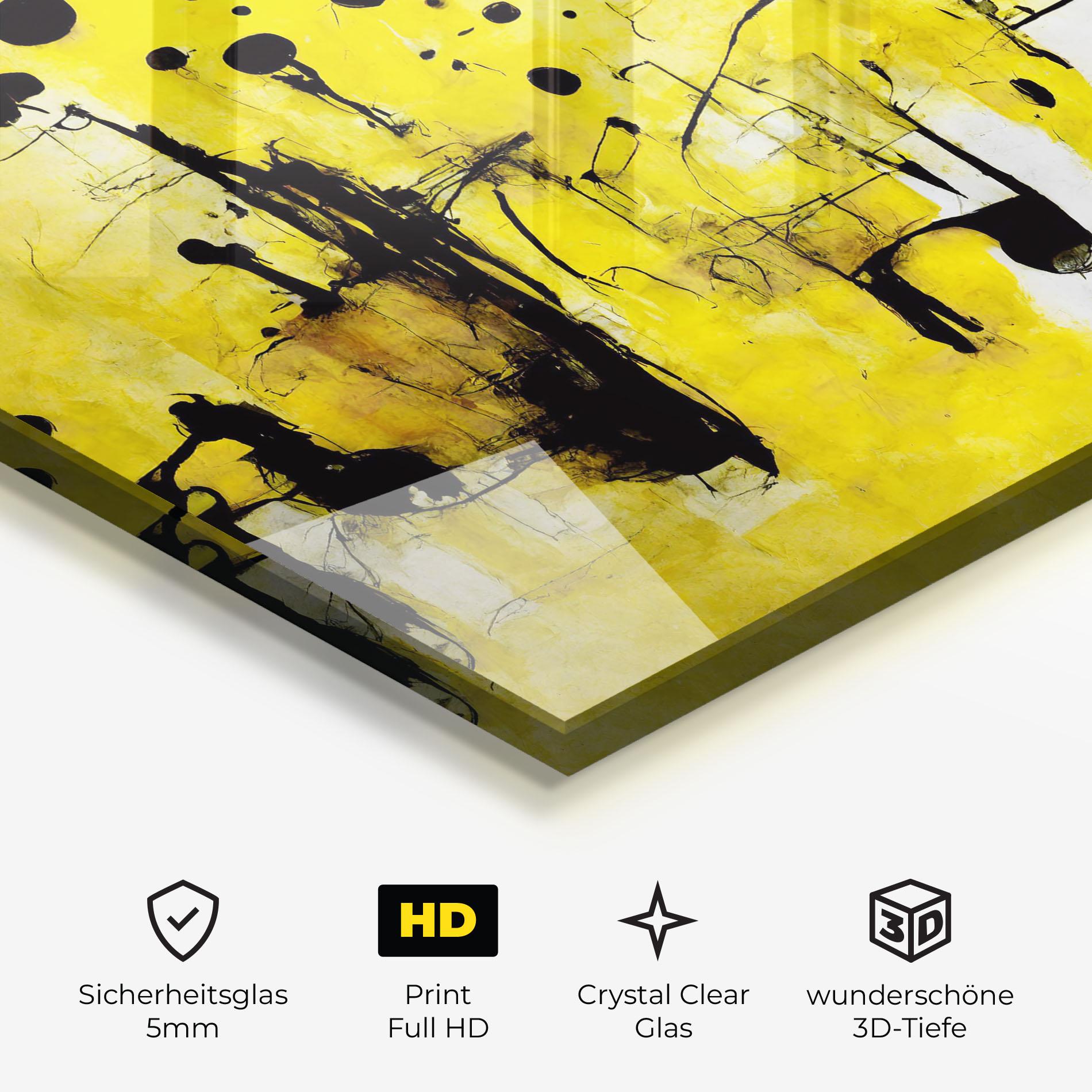 Glasbild Abstract Black Yellow mockup 3
