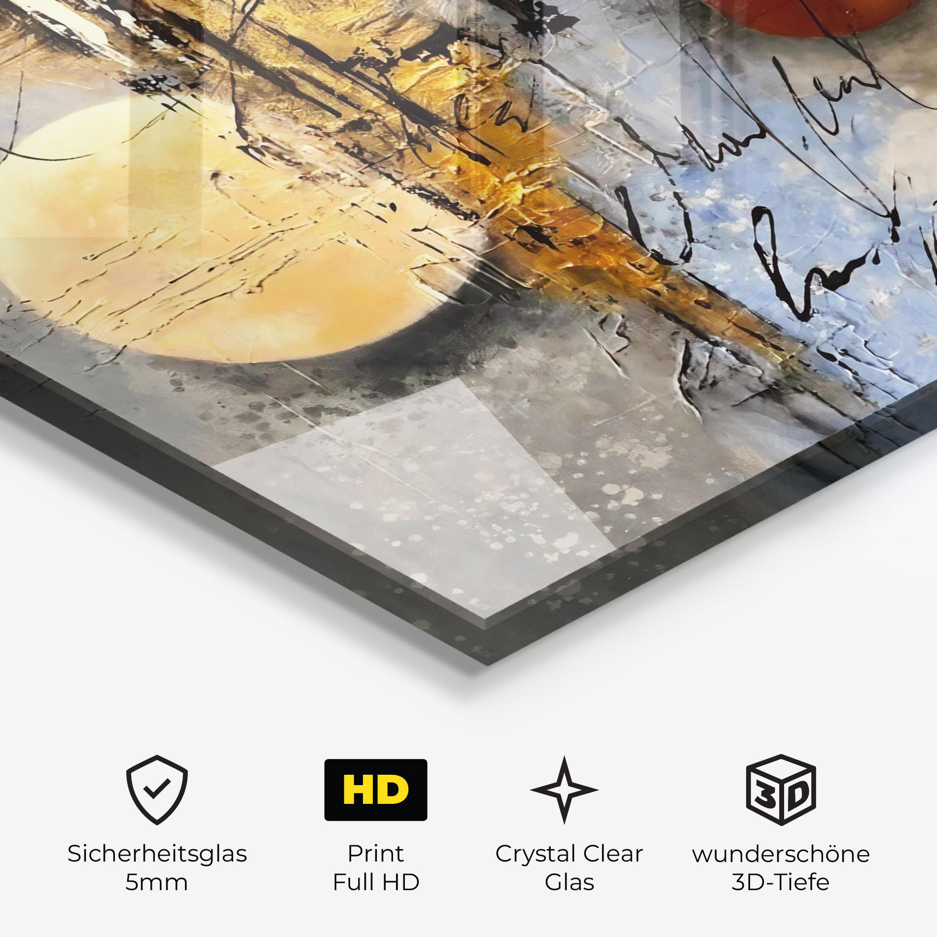 Glasbild Abstract Moons mockup 3