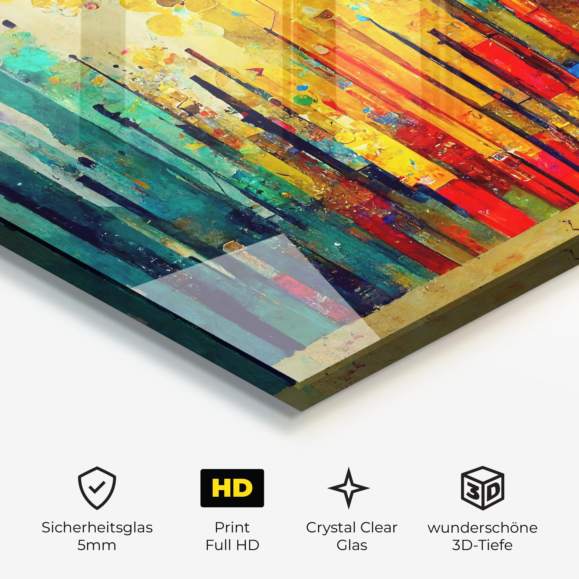 Glasbild Black Lines On Yellow Light mockup 3