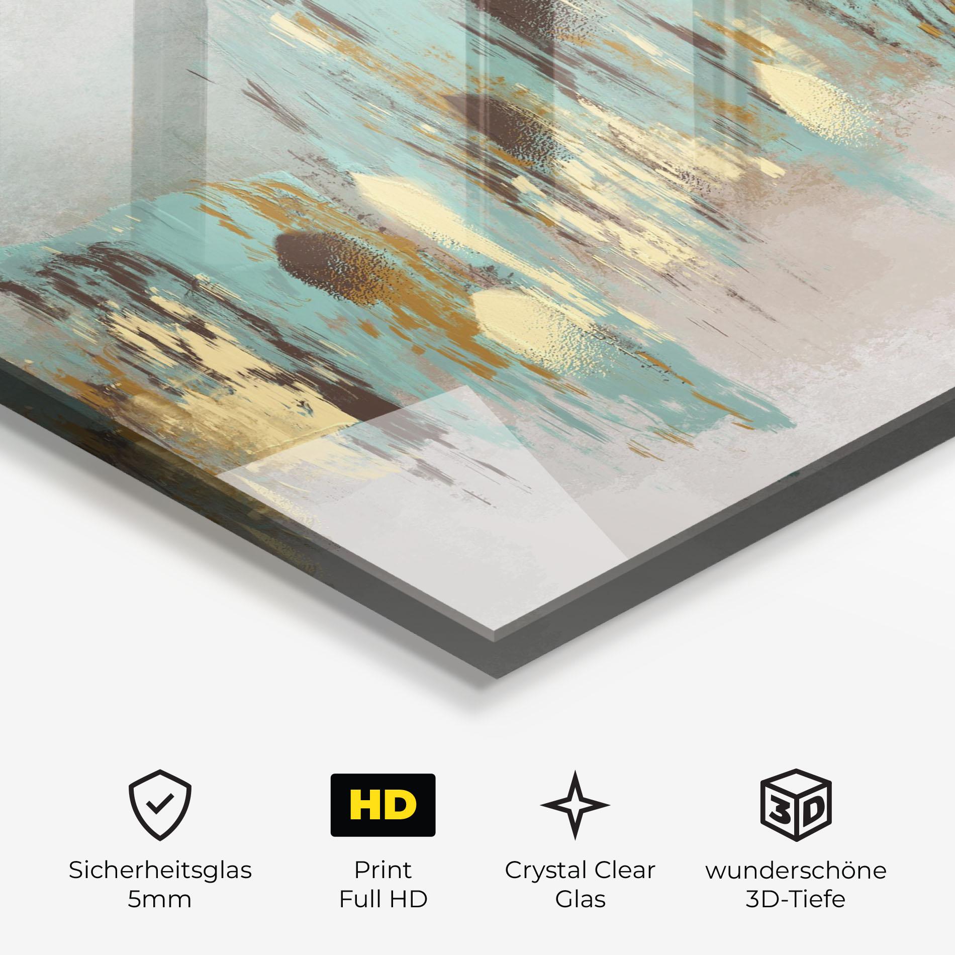 Glasbild Gold Spiral Points mockup 3