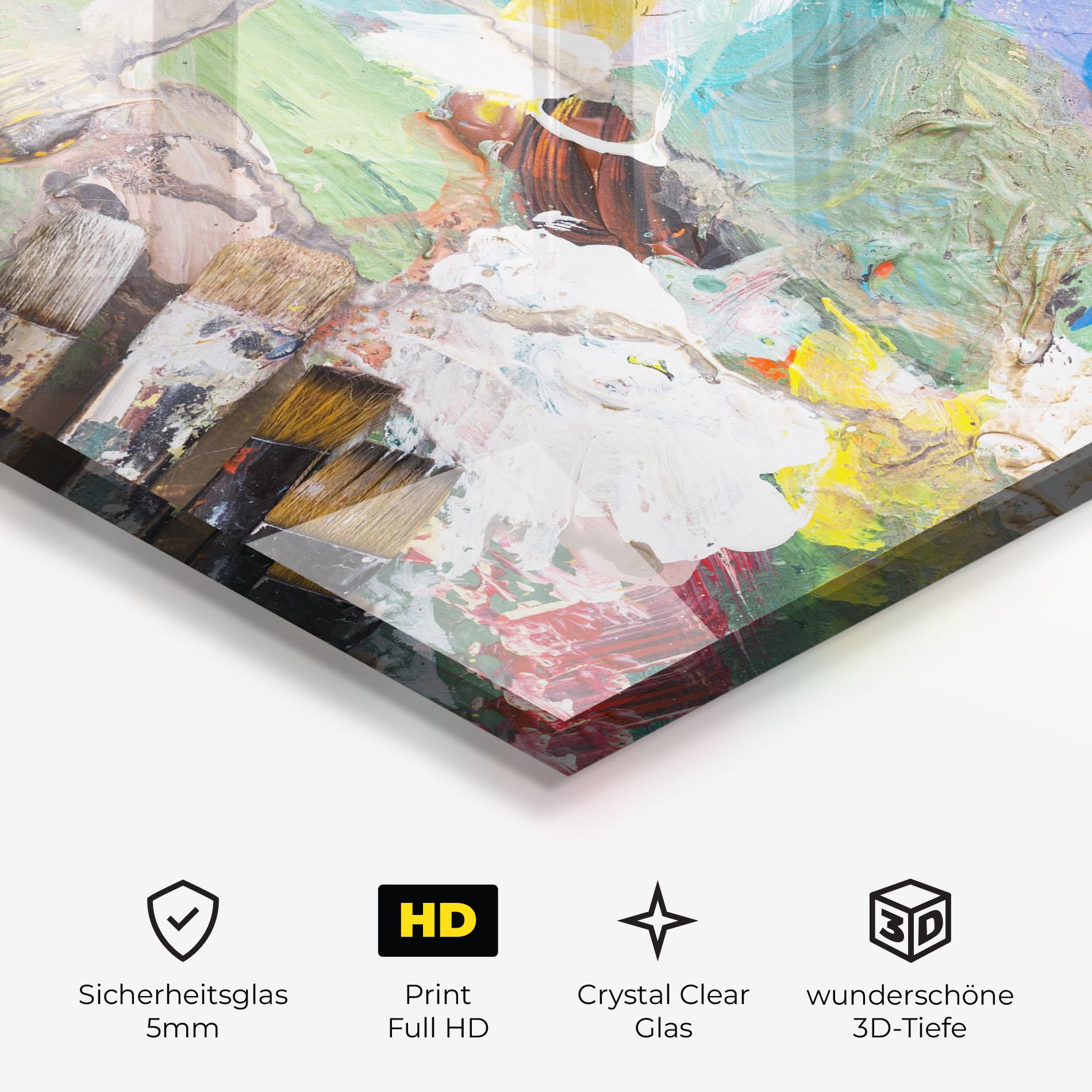 Glasbild Messy Paint Brushes mockup 3