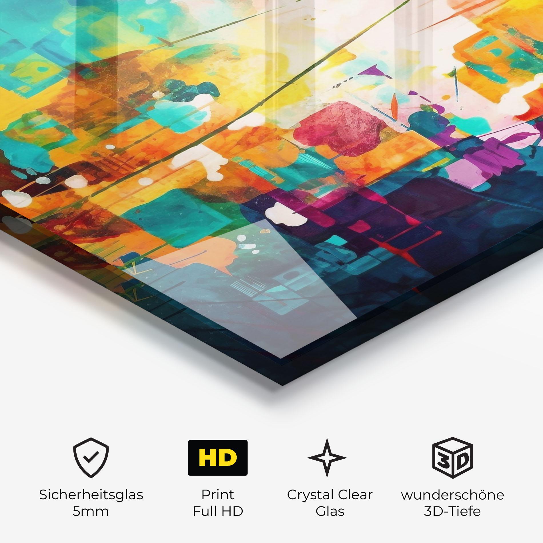 Glasbild Vibrant Colors On Blue Background mockup 3