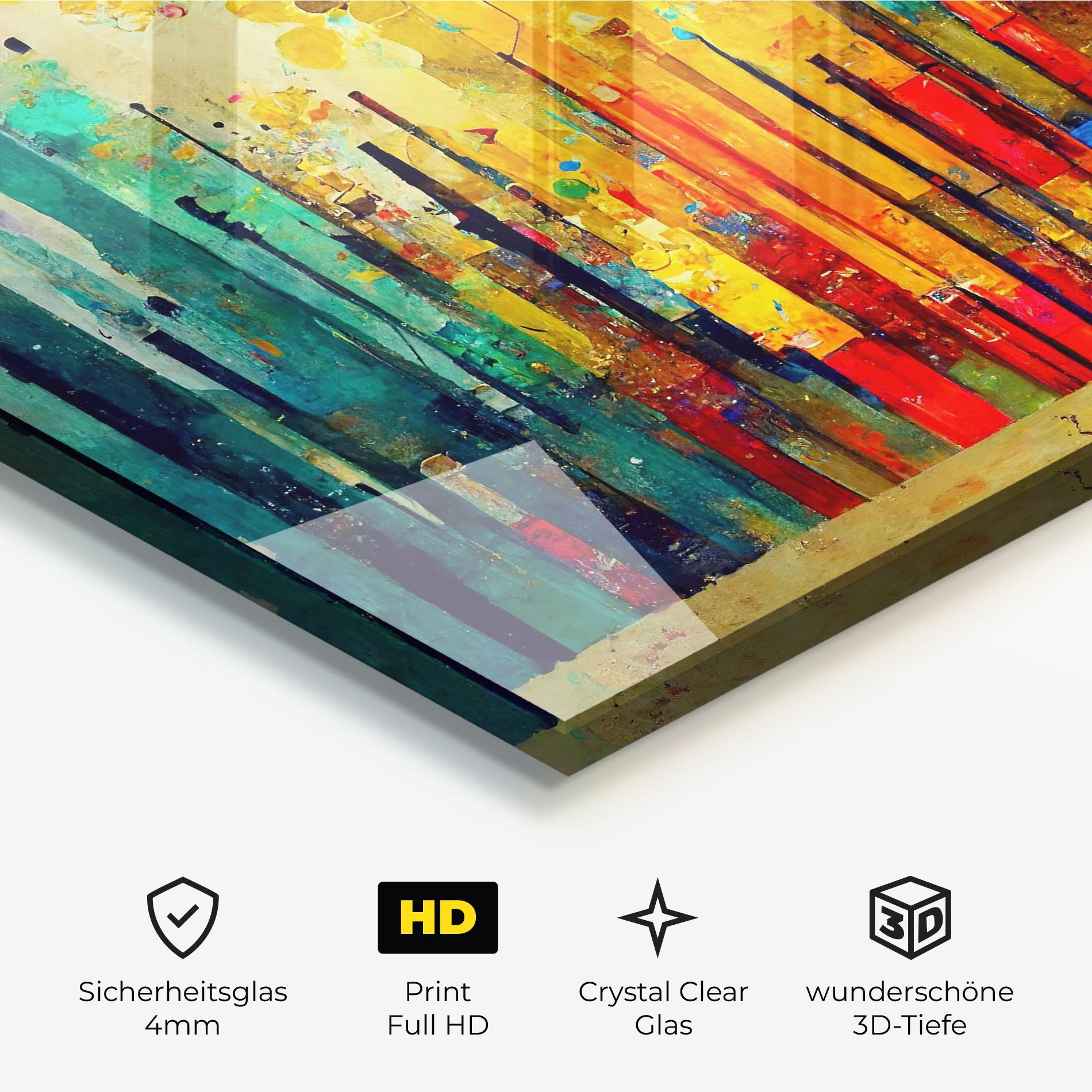 Glasbild Black Lines On Yellow Light mockup 3