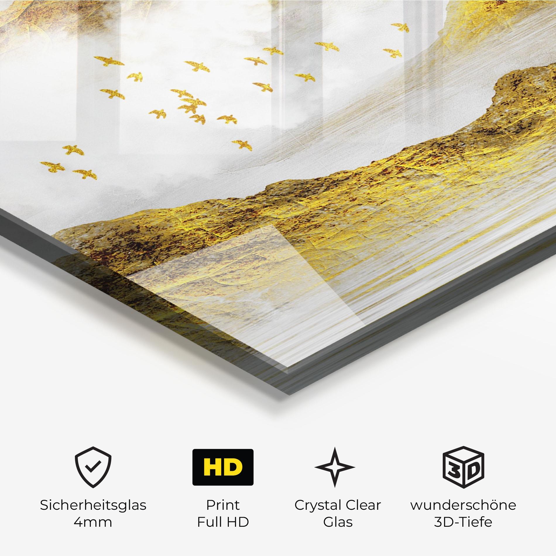 Glasbild Gold Mountains Abstract mockup 3