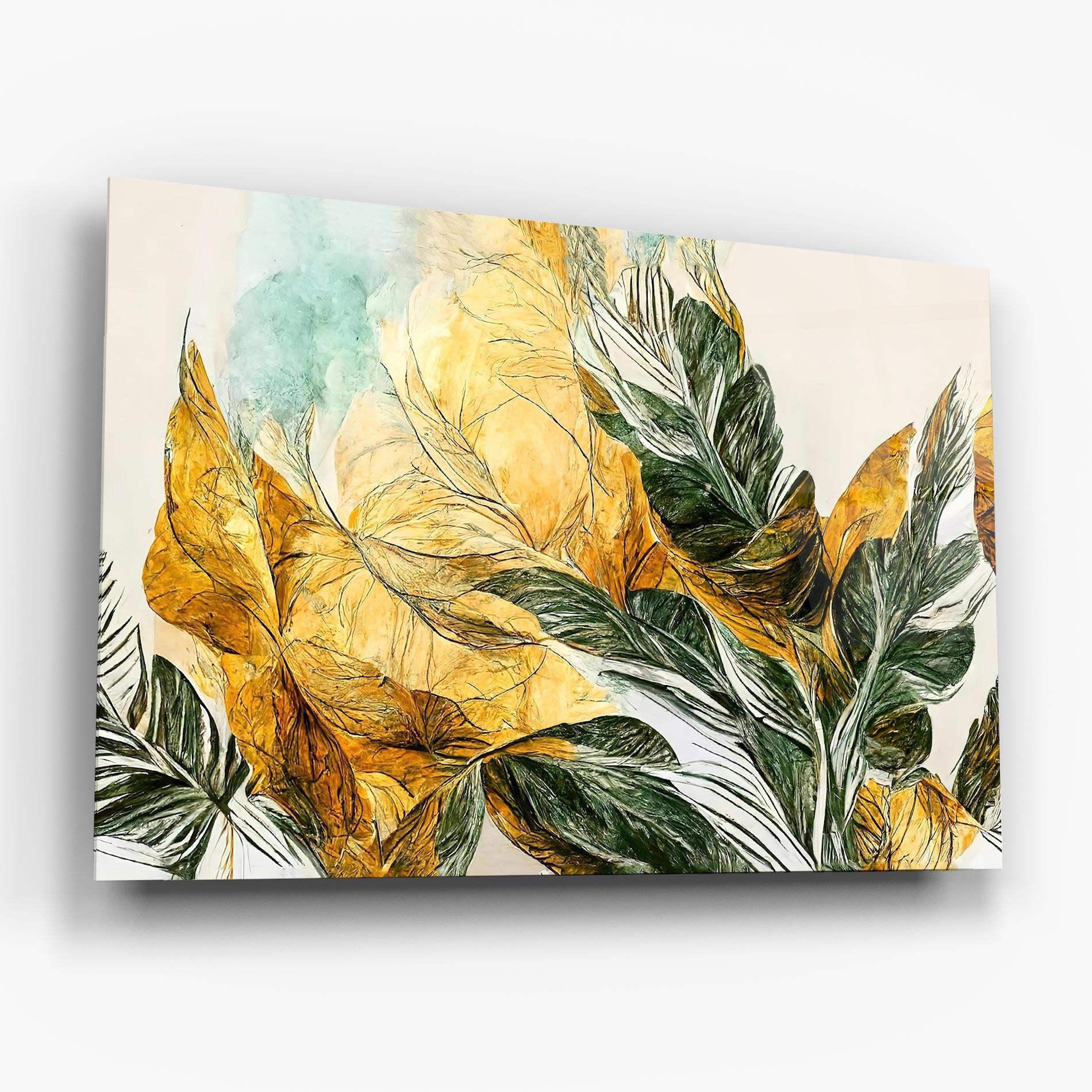 Glasbild Gold And Green Leafes mockup 6