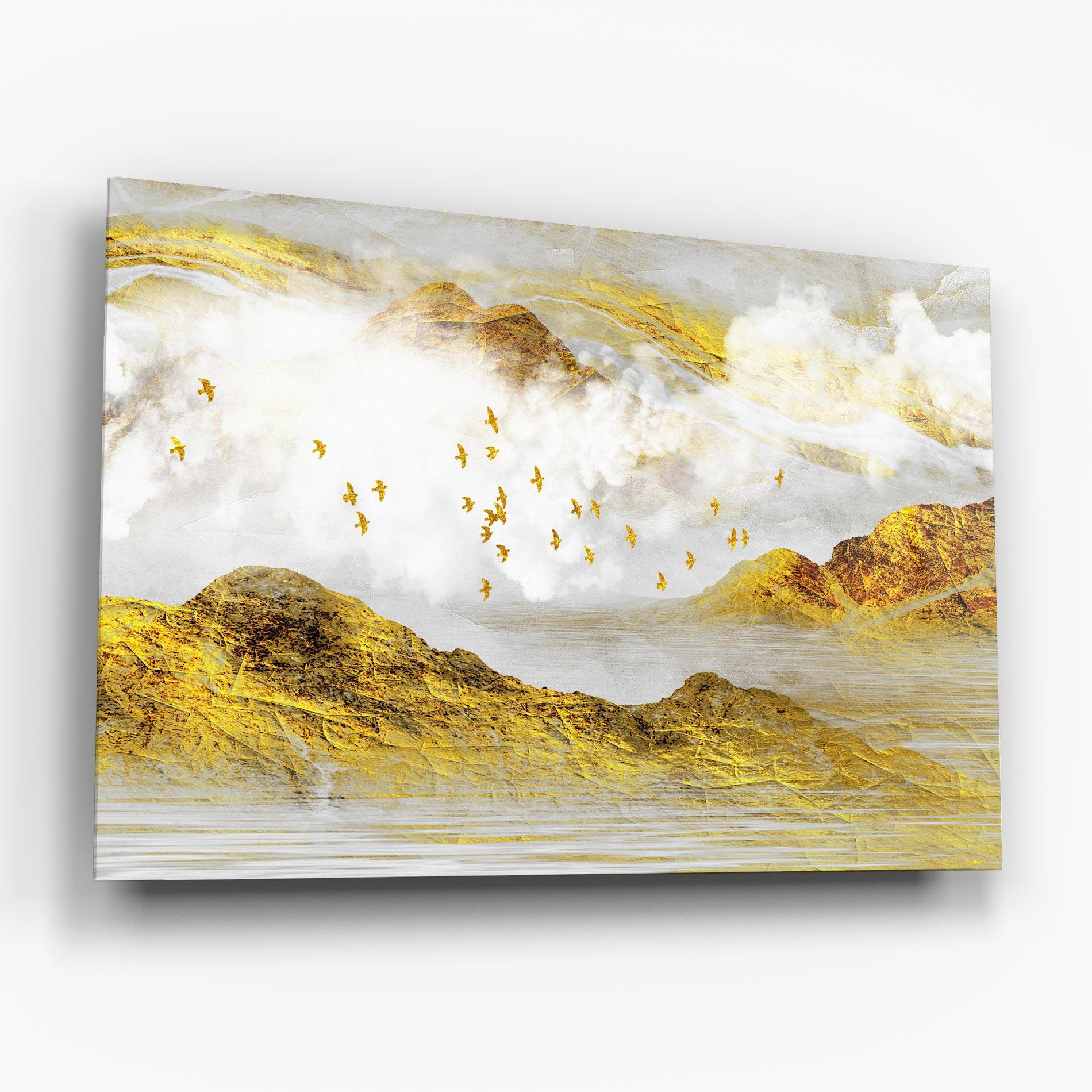 Glasbild Gold Mountains Abstract mockup 6