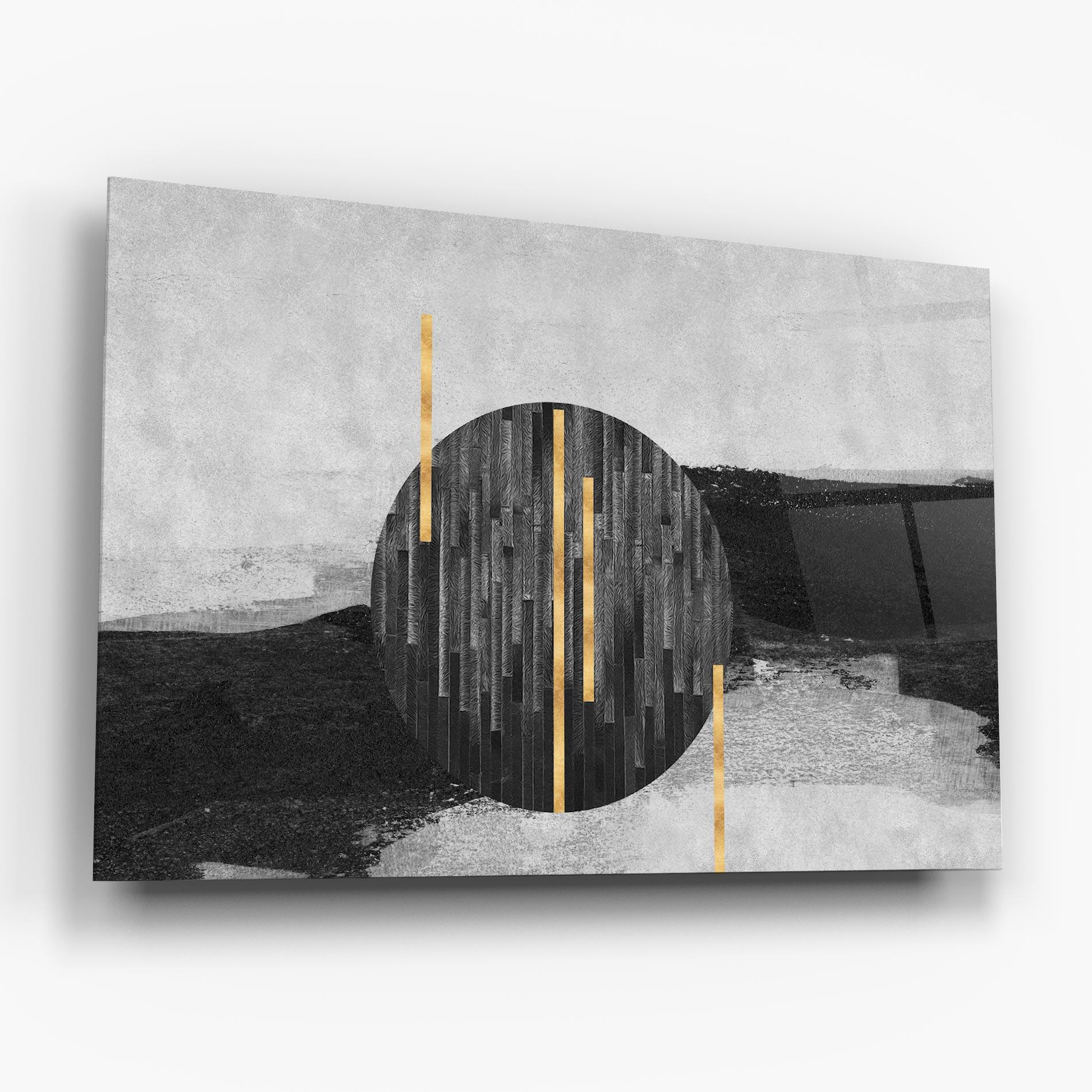 Glasbild Modern Circle With Gold mockup 6