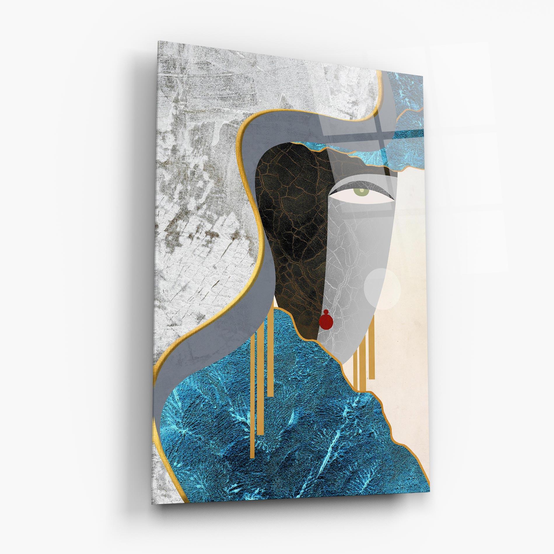 Glasbild Abstract Blue Face mockup 6