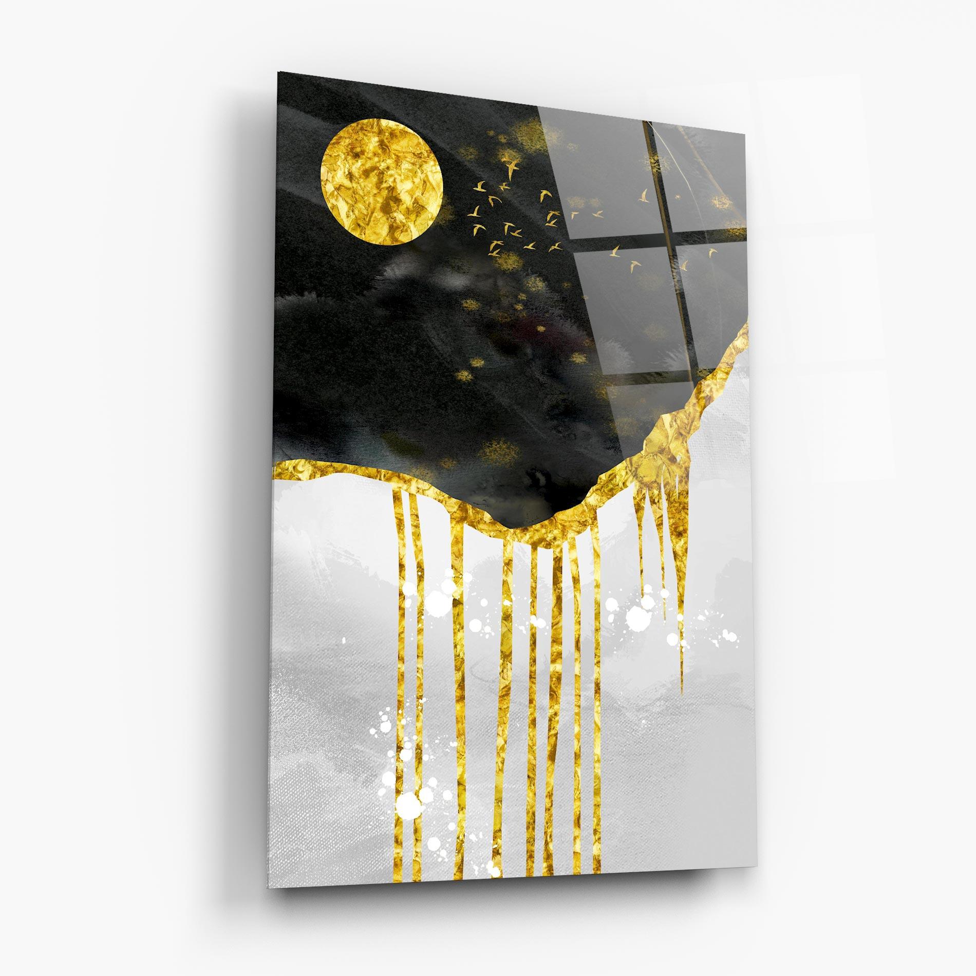 Glasbild Gold Moon And Birds mockup 6
