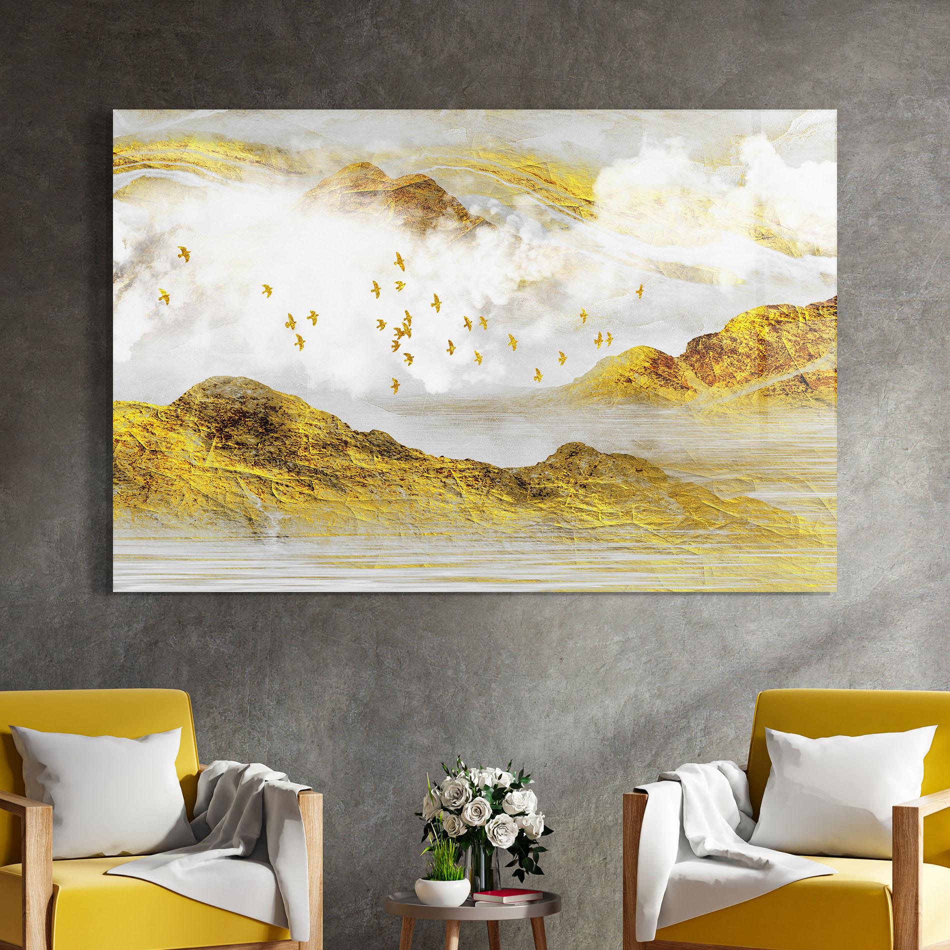 Glasbild Gold Mountains Abstract mockup 4