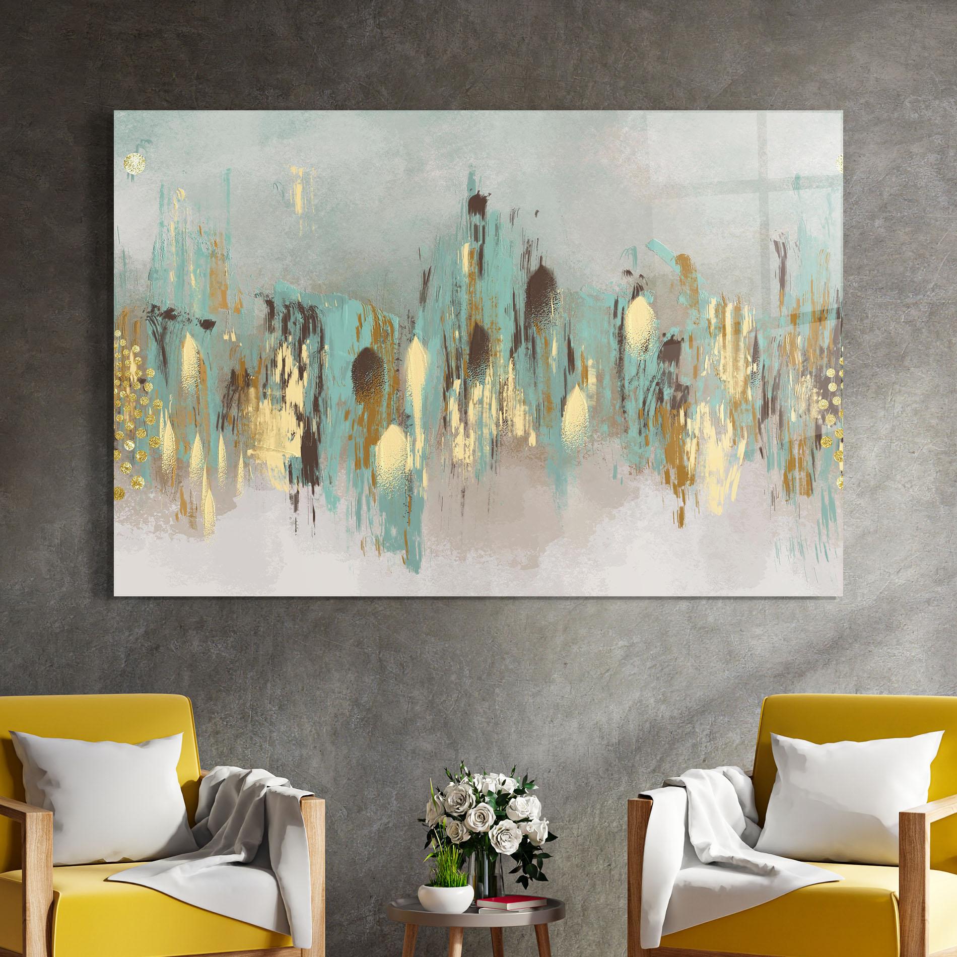 Glasbild Gold Spiral Points mockup 4