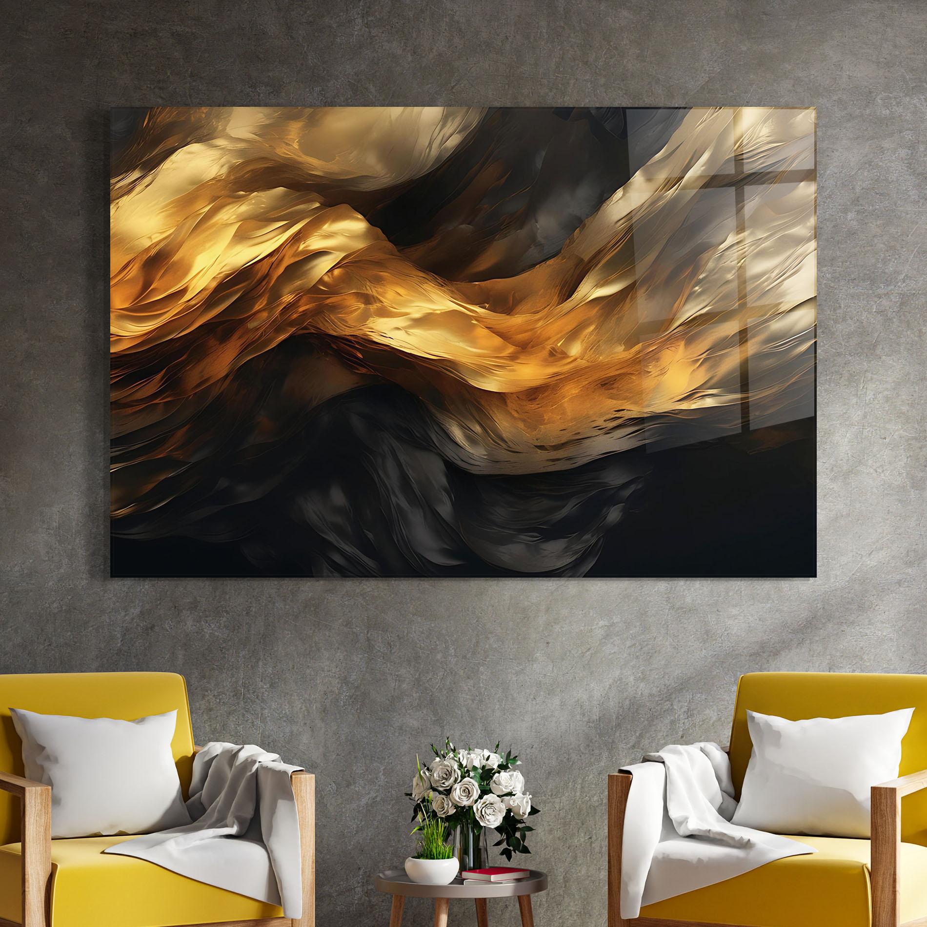 Glasbild Golden Waves With Black mockup 4
