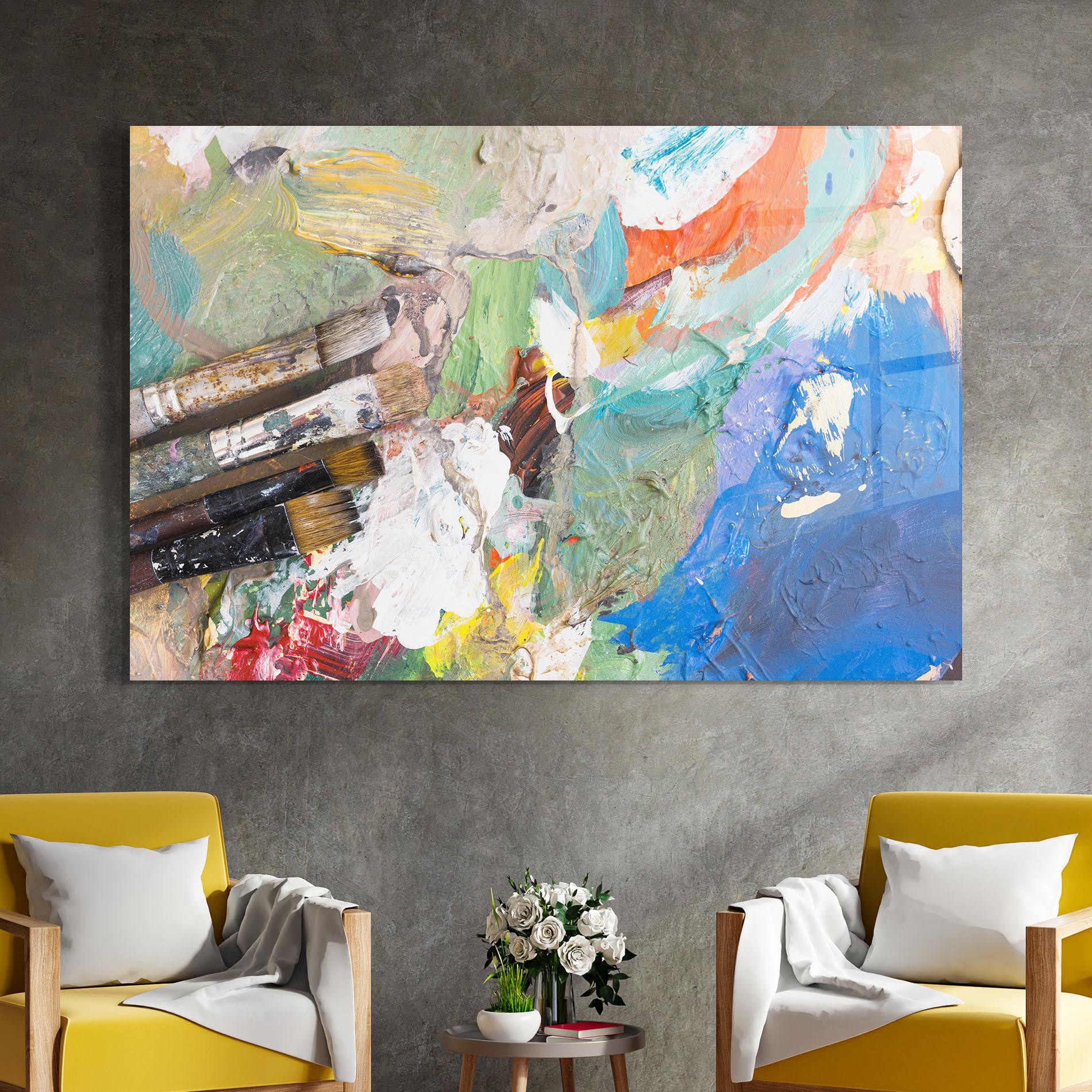 Glasbild Messy Paint Brushes mockup 4
