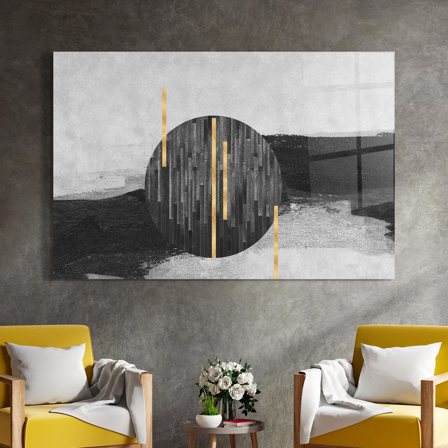 Glasbild Modern Circle With Gold mockup 4