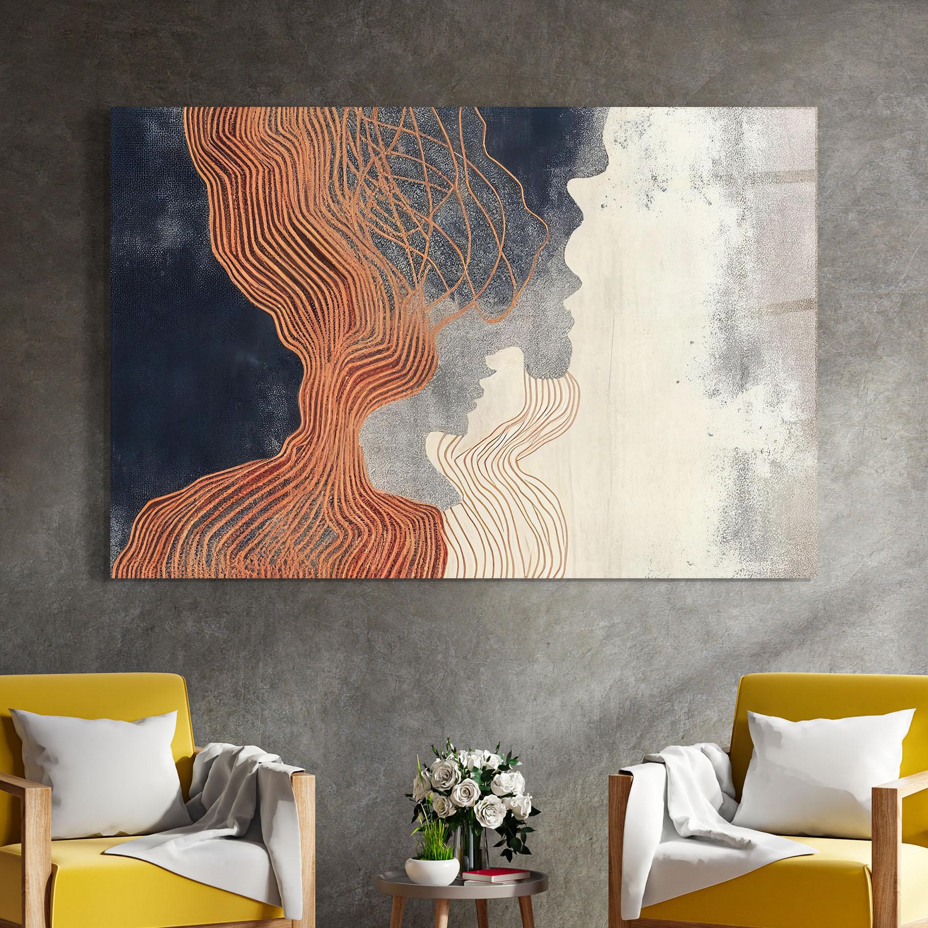 Glasbild Orange Lines On Blue mockup 4