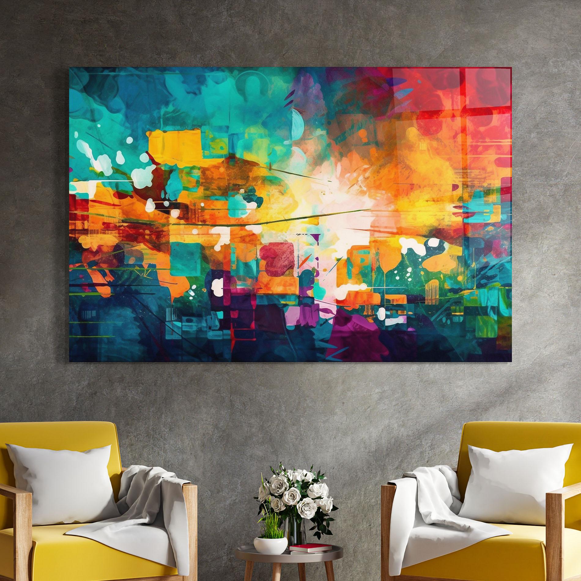 Glasbild Vibrant Colors On Blue Background mockup 4