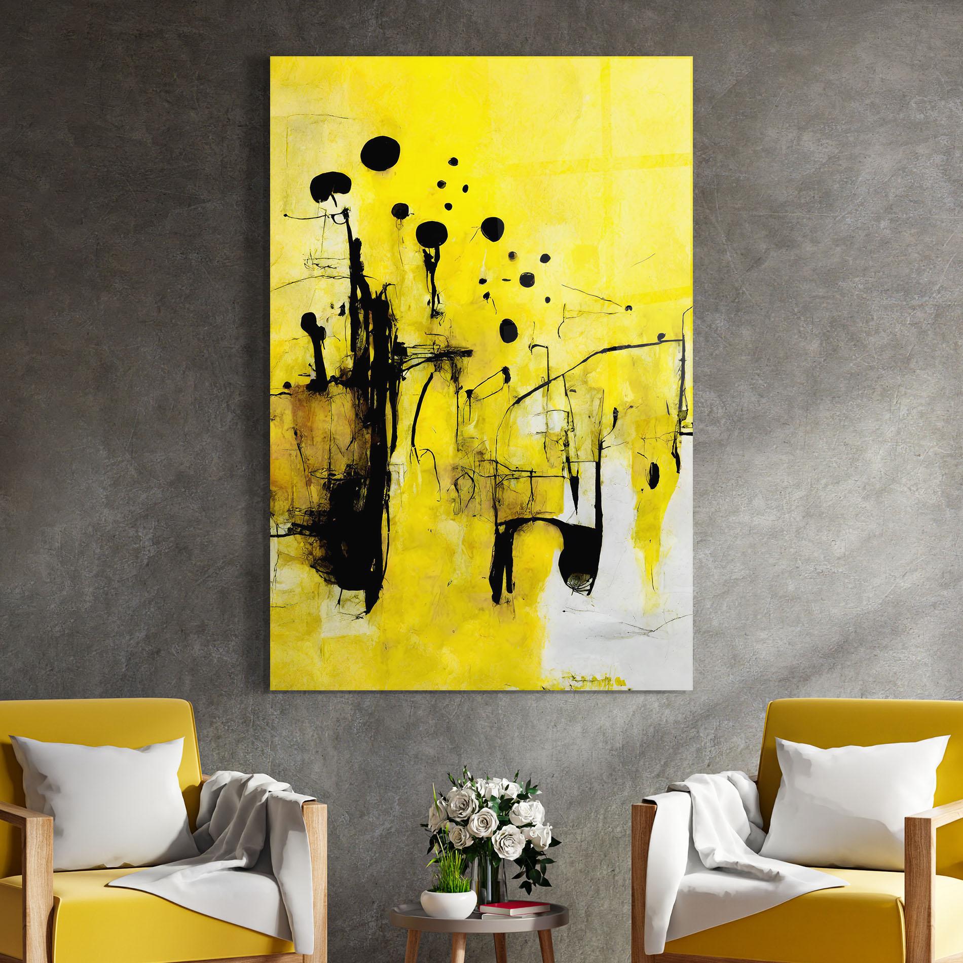 Glasbild Abstract Black Yellow mockup 4