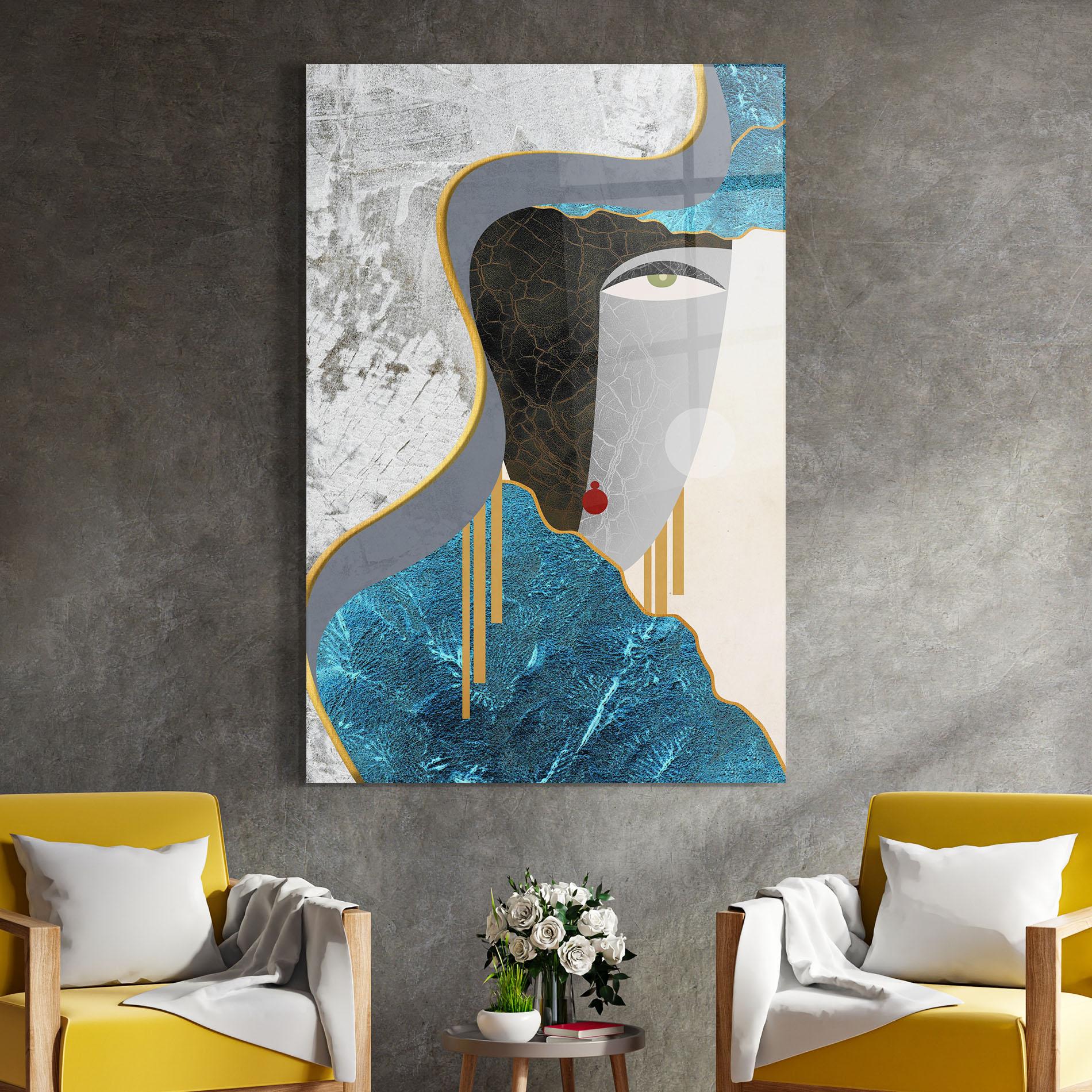 Glasbild Abstract Blue Face mockup 4