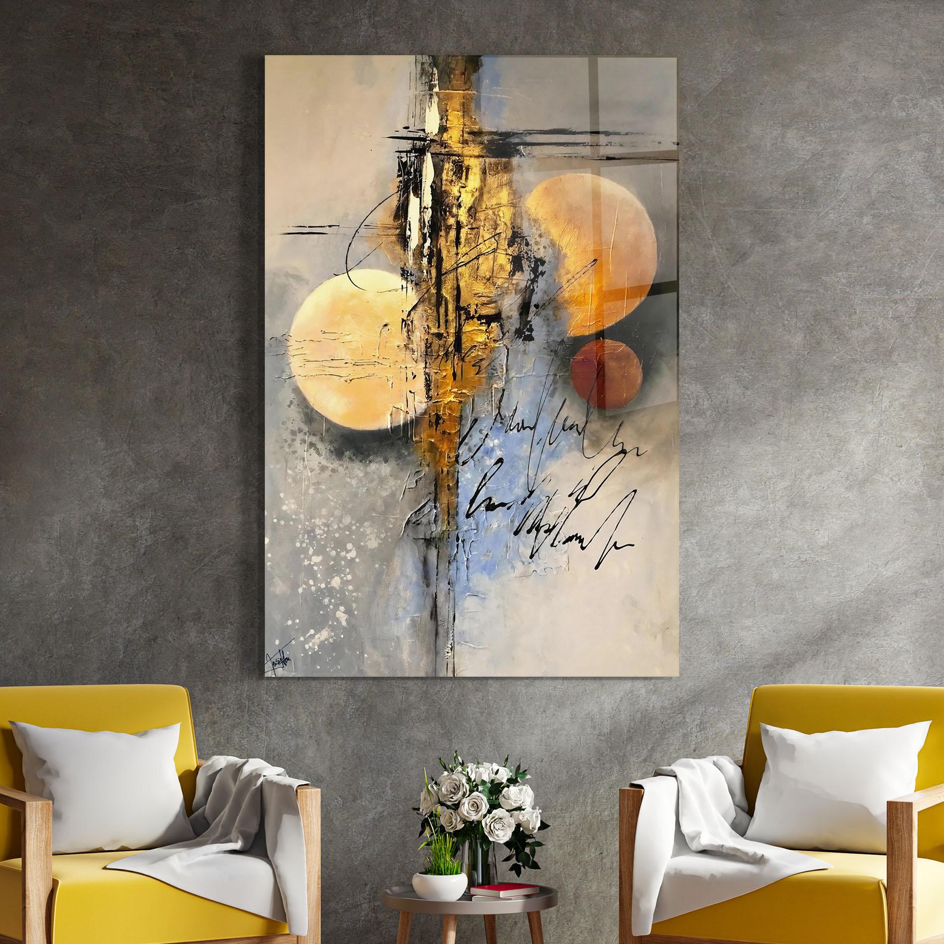 Glasbild Abstract Moons mockup 4