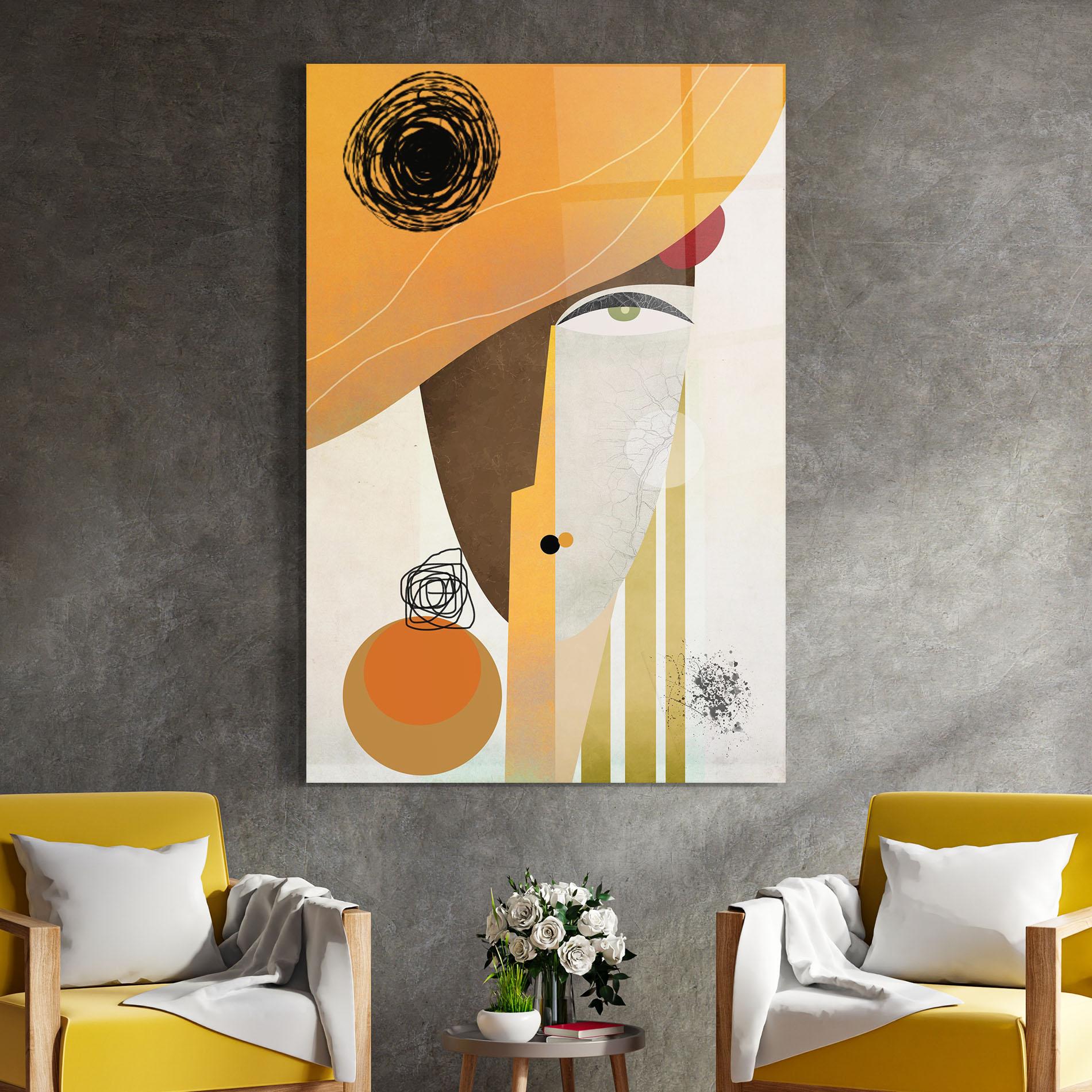 Glasbild Abstract Orange Face mockup 4