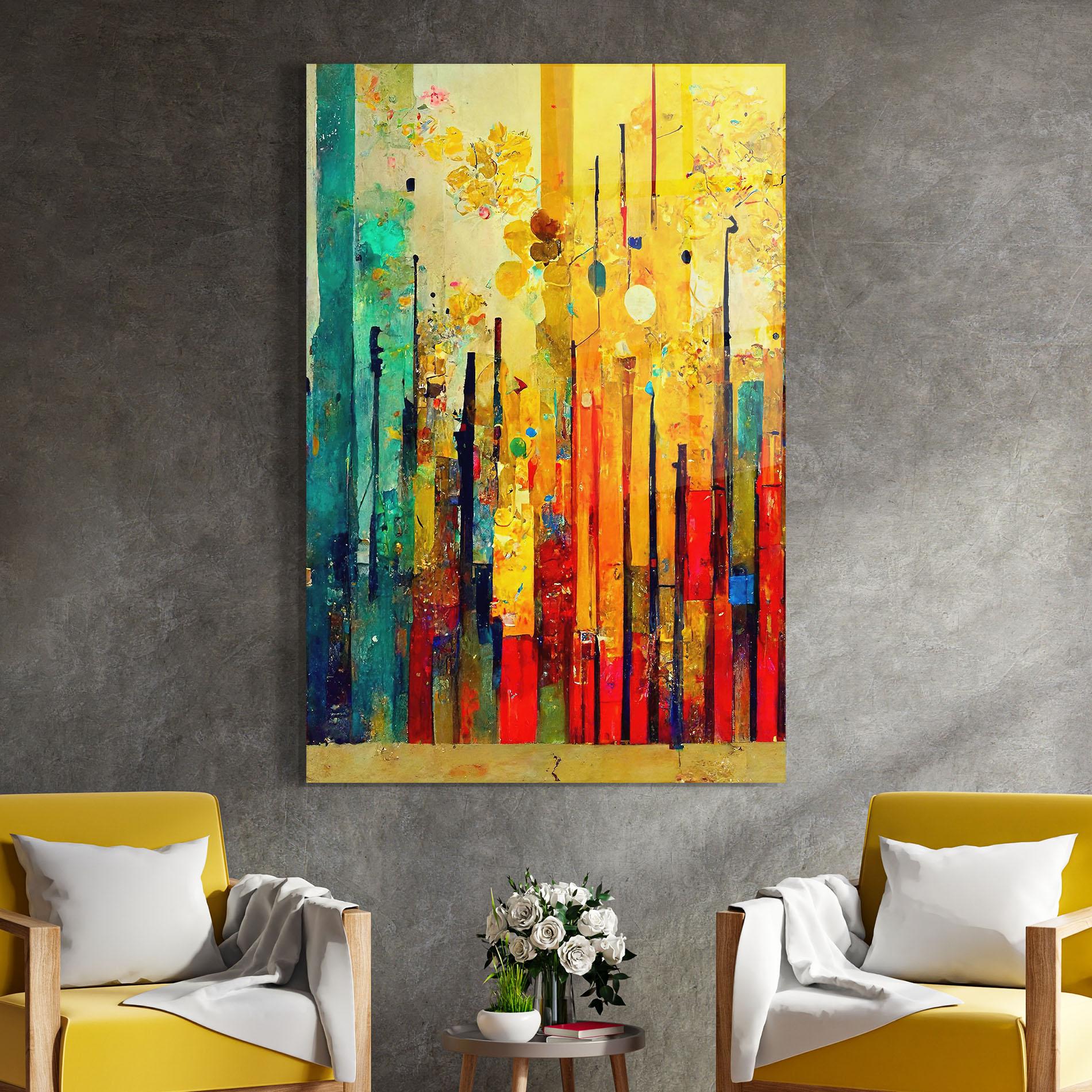 Glasbild Black Lines On Yellow Light mockup 4