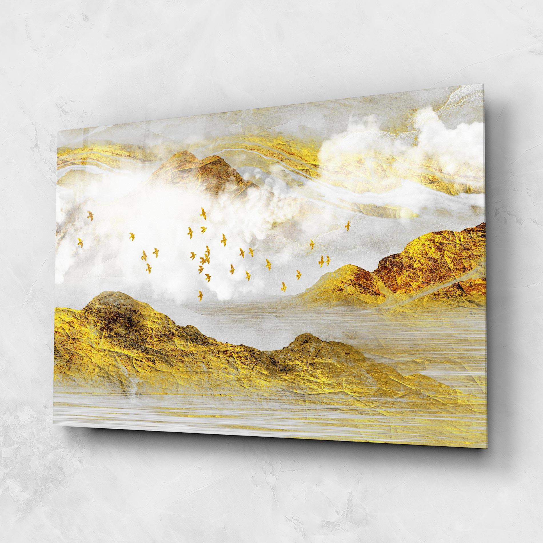 Glasbild Gold Mountains Abstract mockup 1