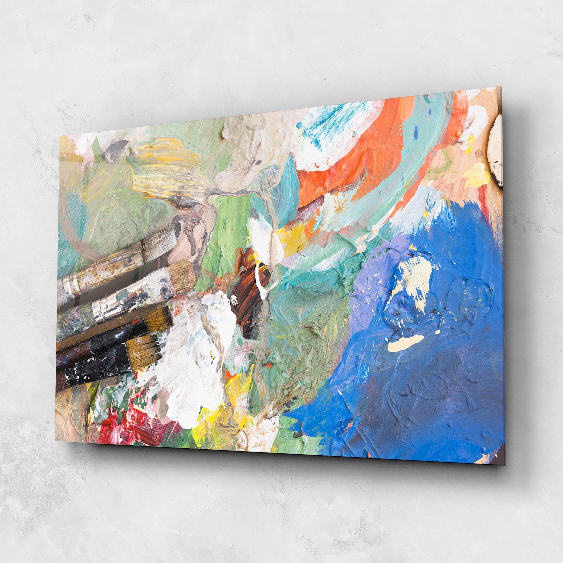 Glasbild Messy Paint Brushes mockup 1