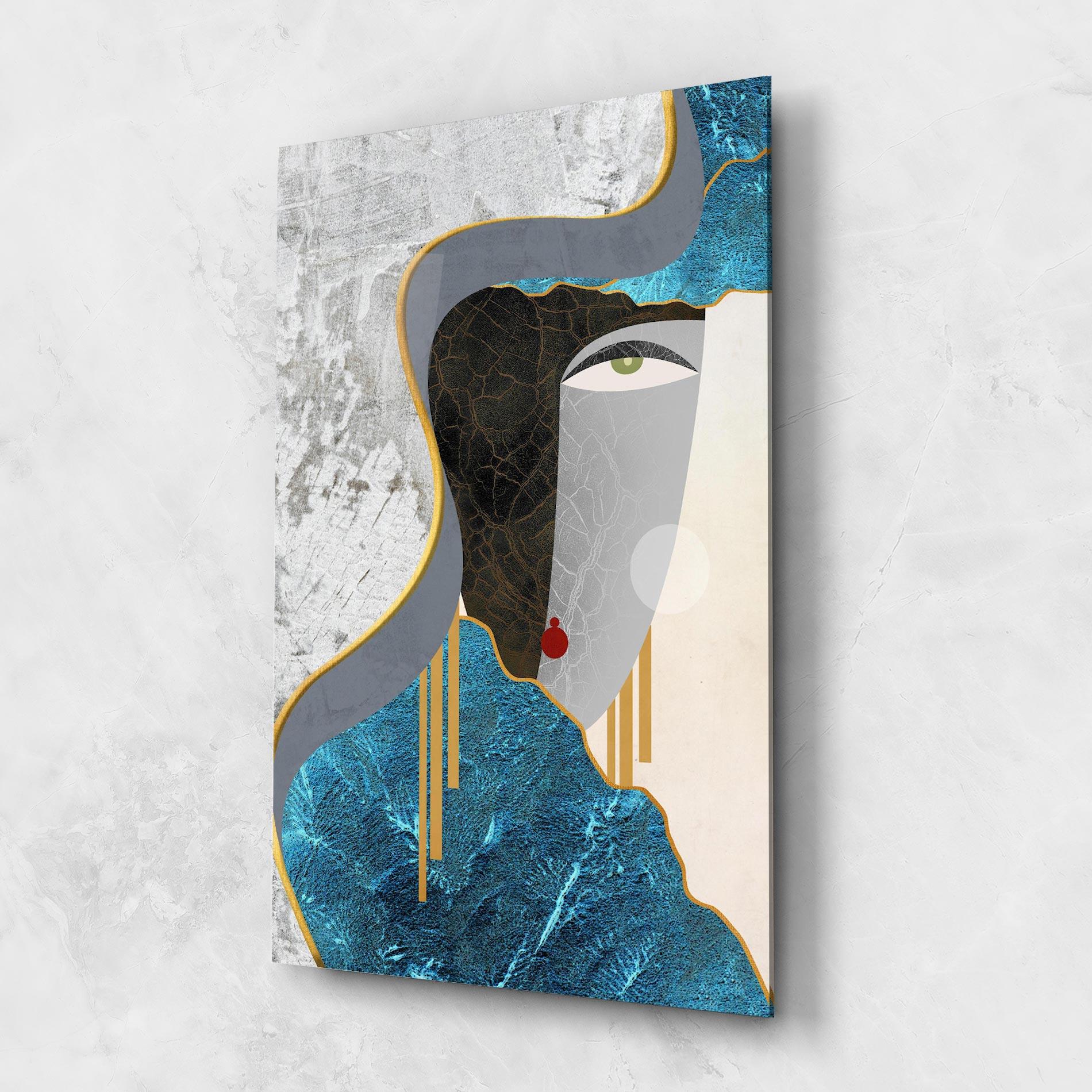 Glasbild Abstract Blue Face mockup 1