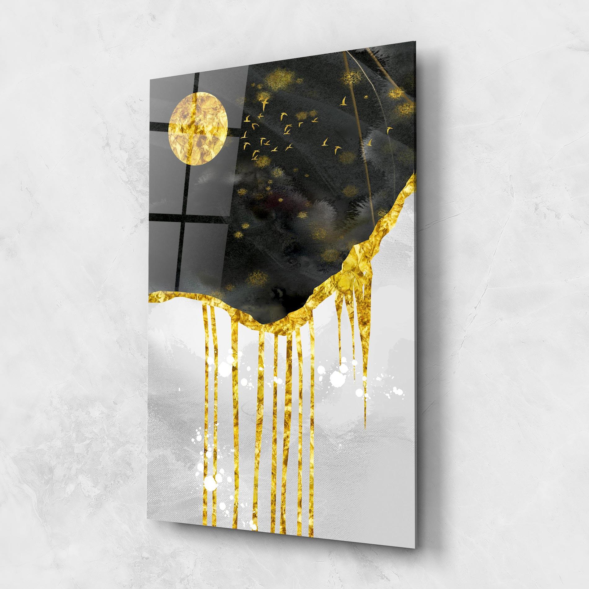 Glasbild Gold Moon And Birds mockup 1