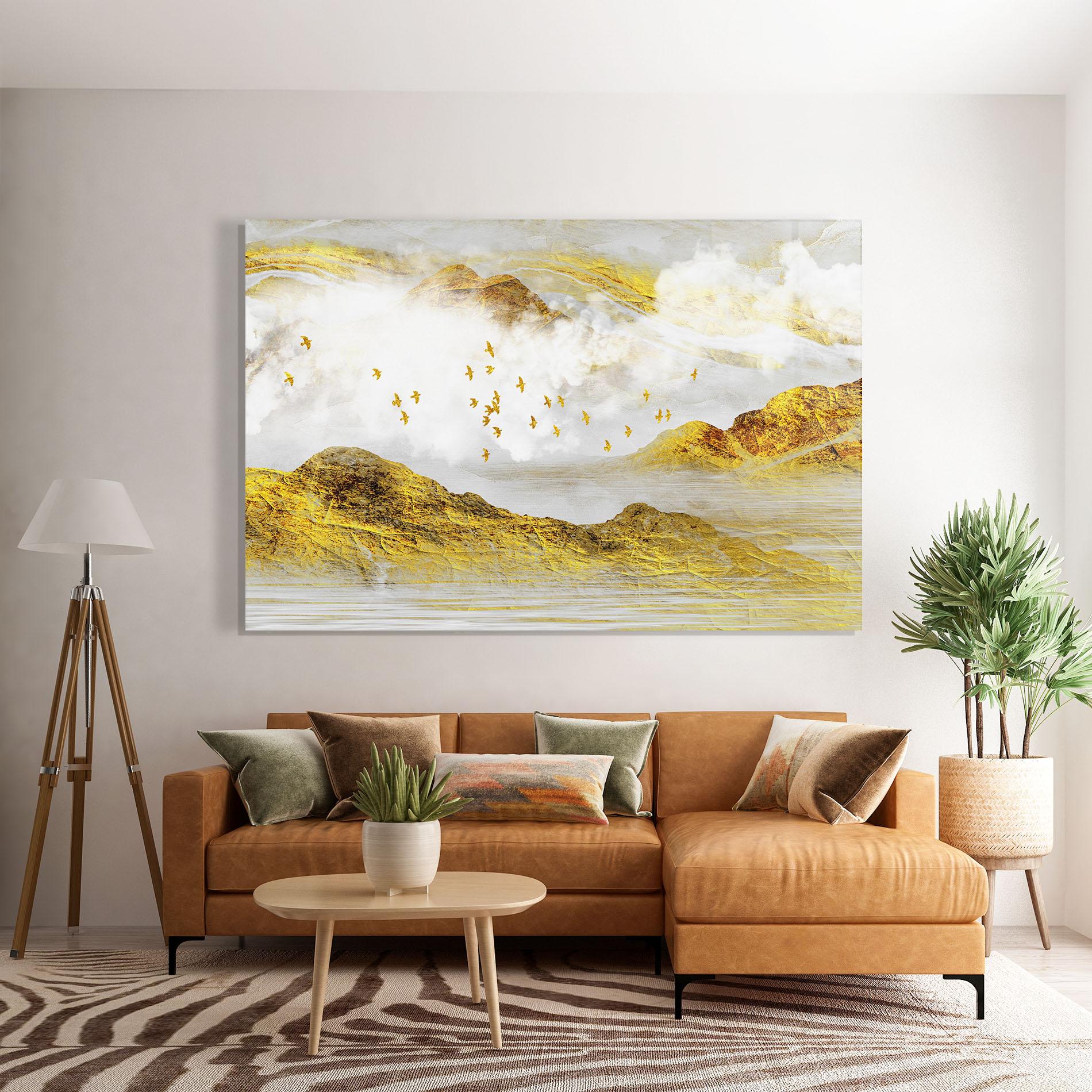 Glasbild Gold Mountains Abstract mockup 7