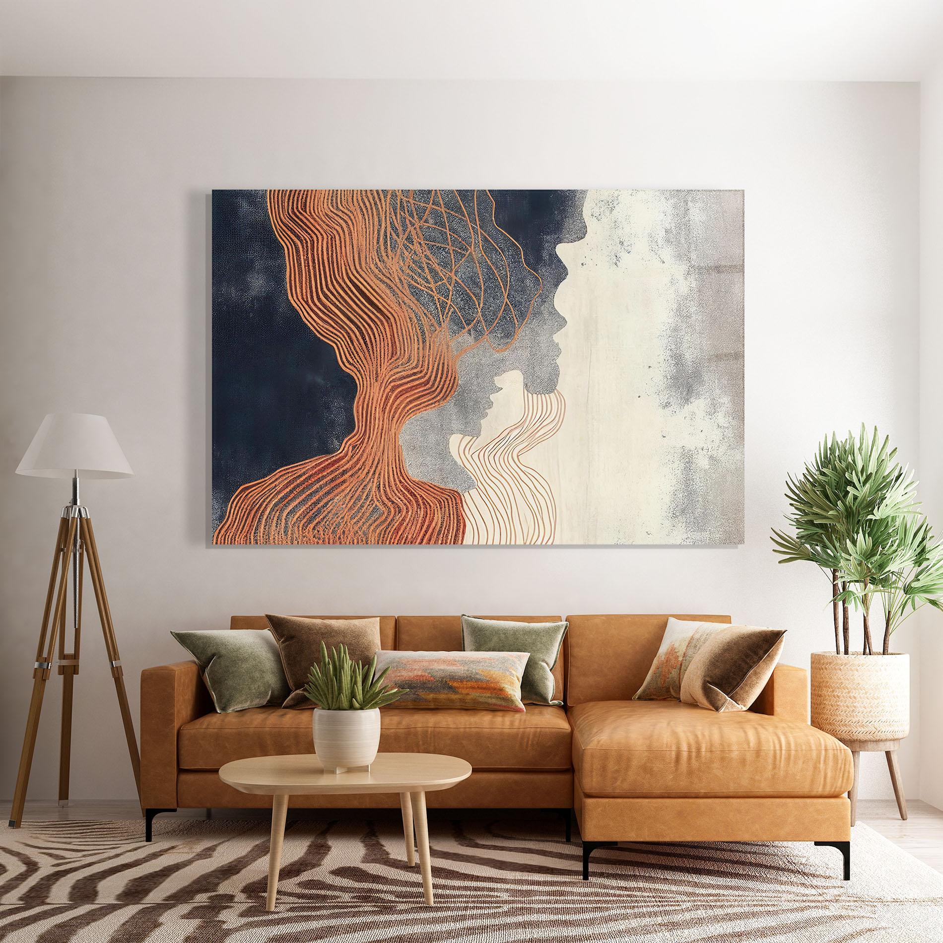 Glasbild Orange Lines On Blue mockup 7