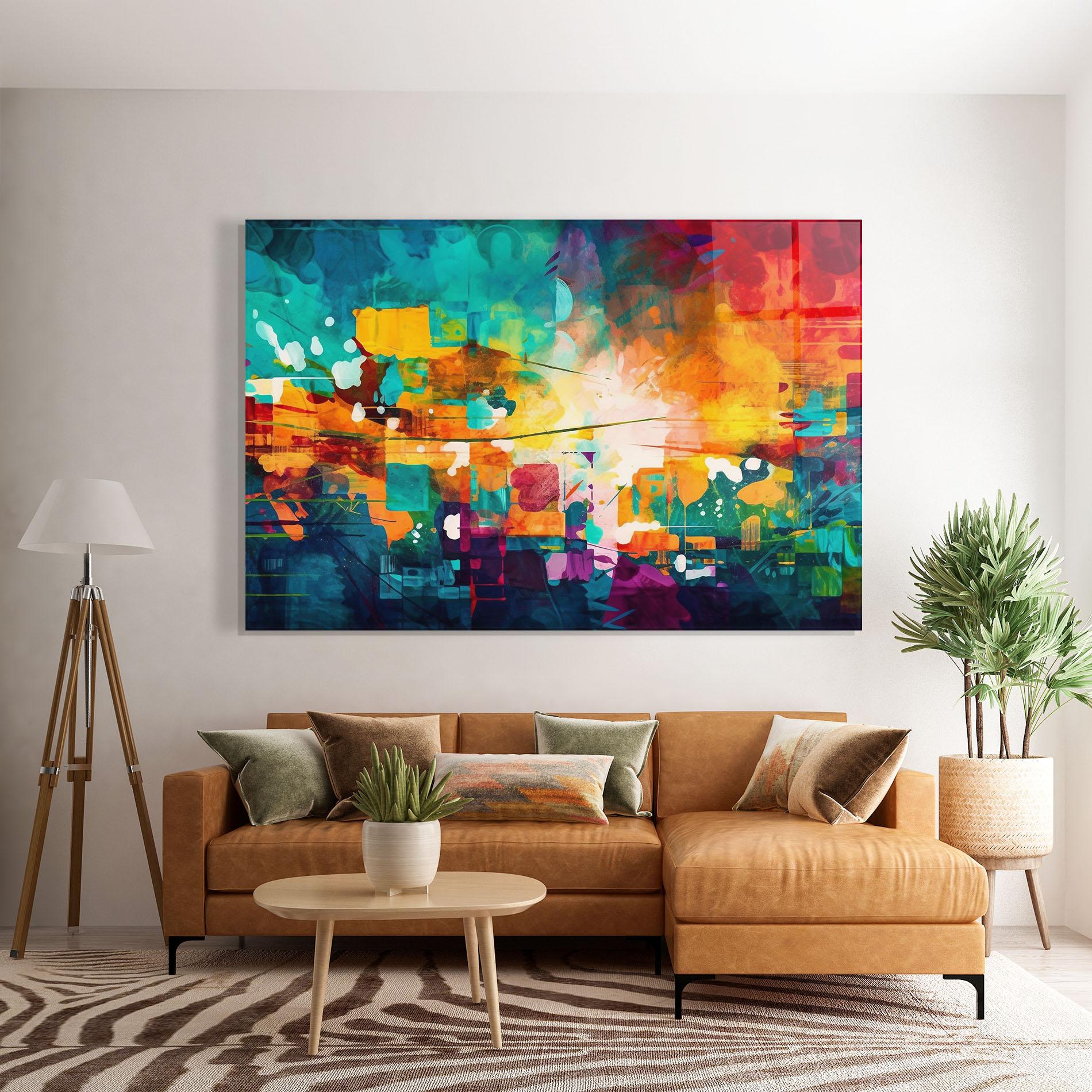 Glasbild Vibrant Colors On Blue Background mockup 7