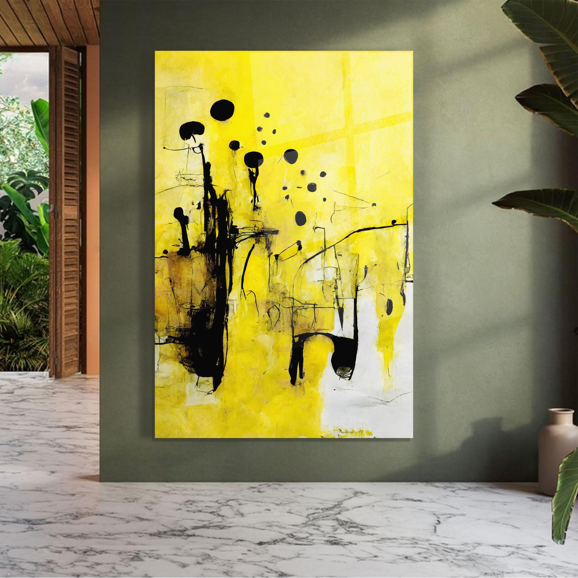 Glasbild Abstract Black Yellow mockup 7