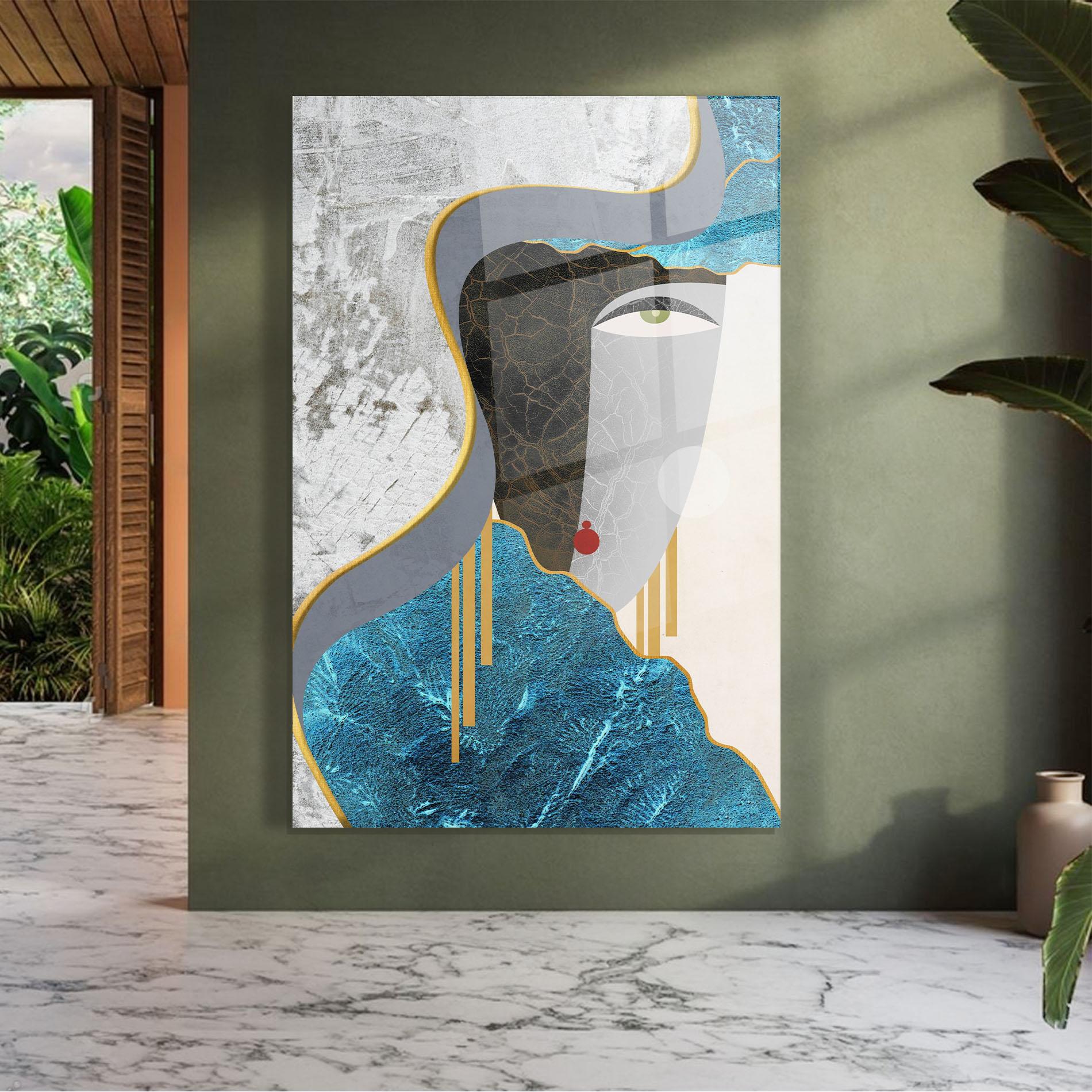 Glasbild Abstract Blue Face mockup 7