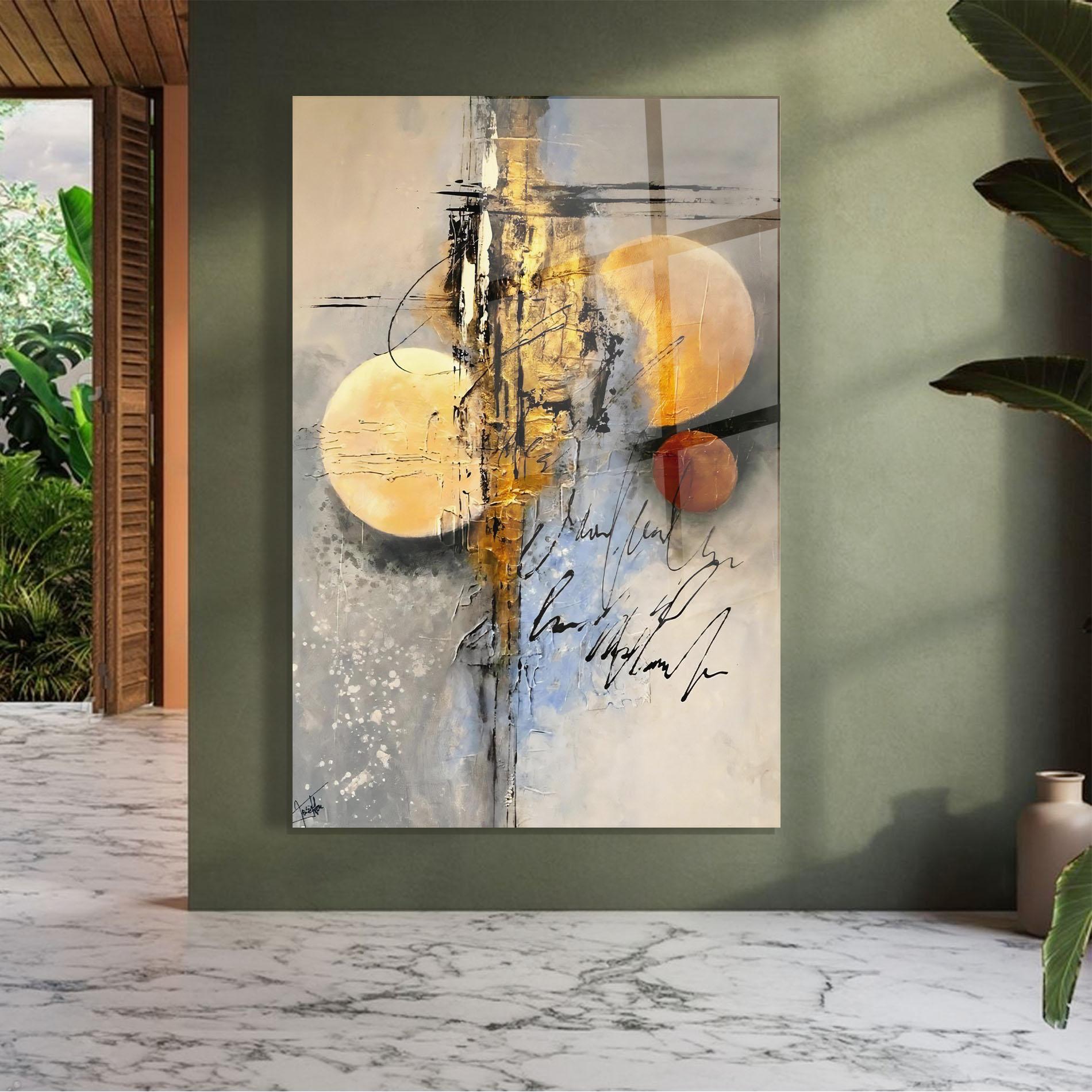 Glasbild Abstract Moons mockup 7